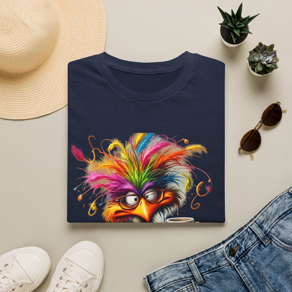 Colorful Grumpy Bird T-Shirt — Cute Moody Cartoon Tee with 'I'm Fine' Mug