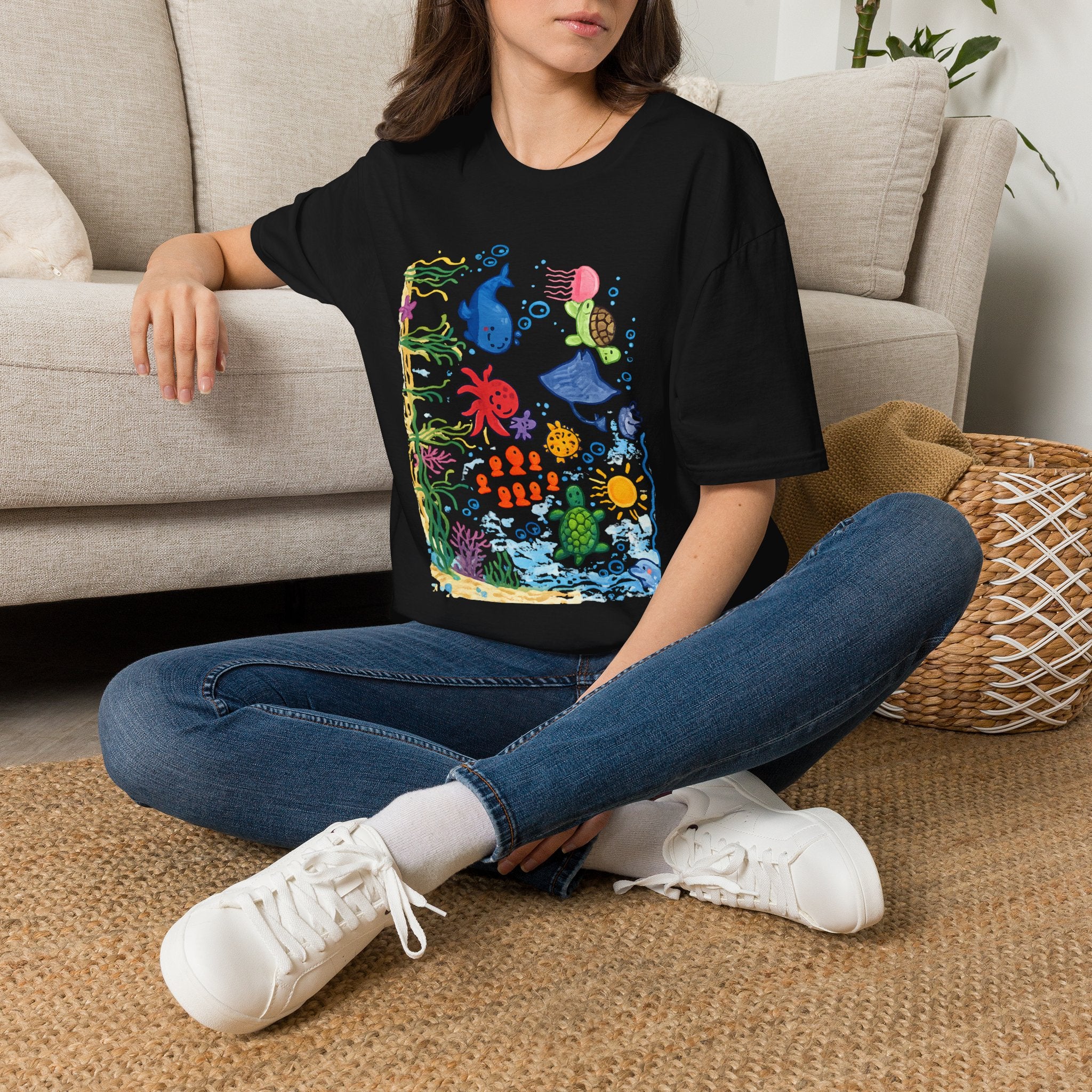 Ocean Vibes Graphic Tee, Sea Creature Art Shirt, Coastal Beach Aesthetic T-Shirt