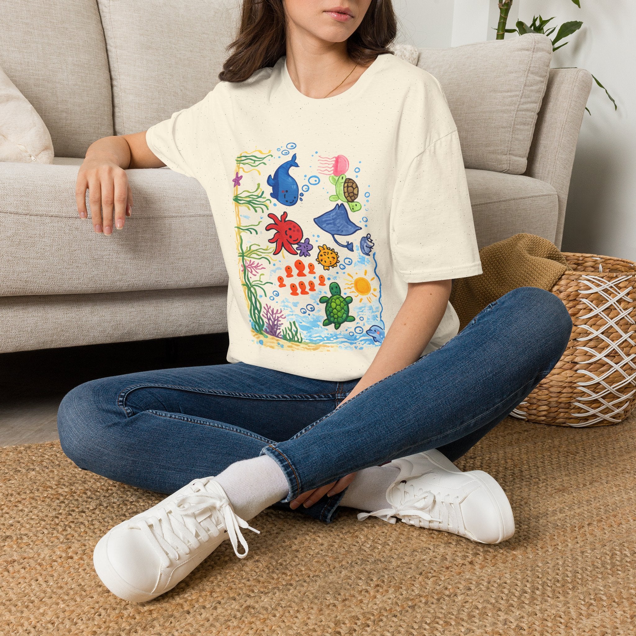 Ocean Vibes Graphic Tee, Sea Creature Art Shirt, Coastal Beach Aesthetic T-Shirt
