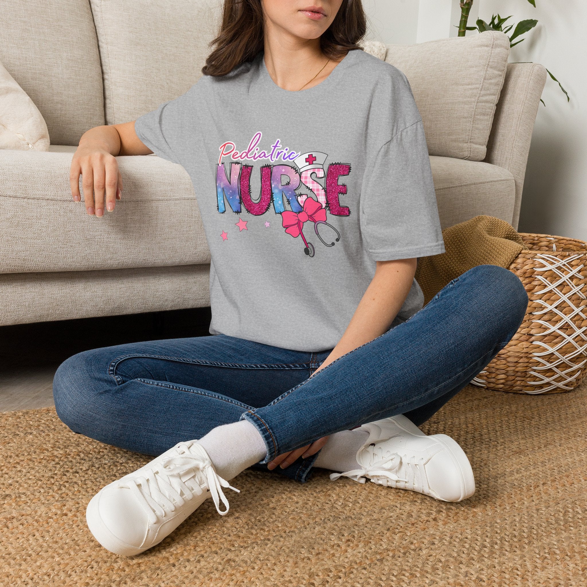 Pediatric Nurse T-Shirt — Cute Pastel Stethoscope & Bow Design
