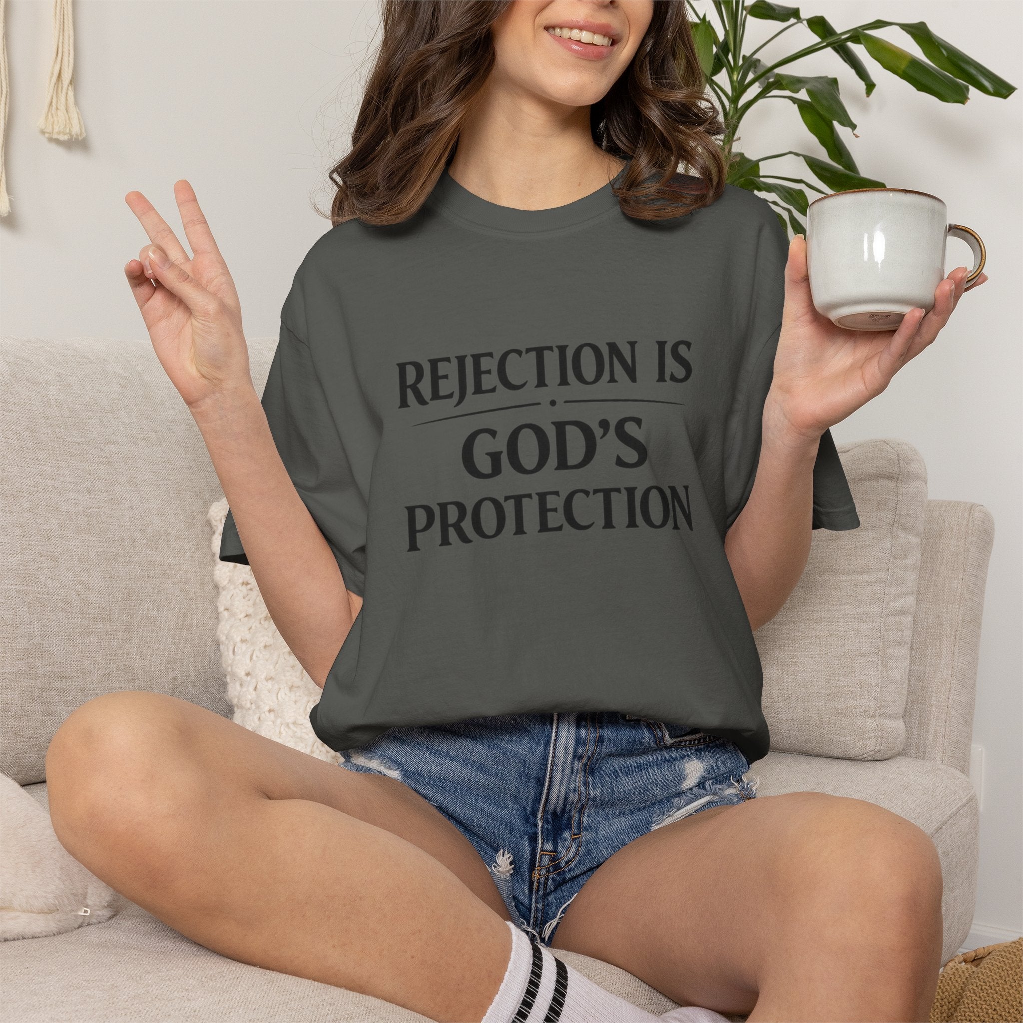 Christian Message T-Shirt — "Rejection Is God's Protection"
