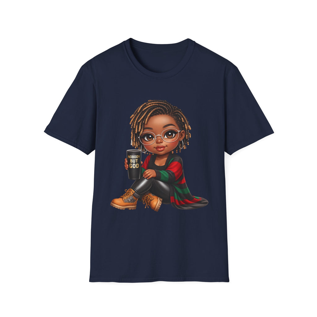 Faith Christian T-Shirt Nobody But God Afro Girl Graphic Tee Inspirational Streetwear