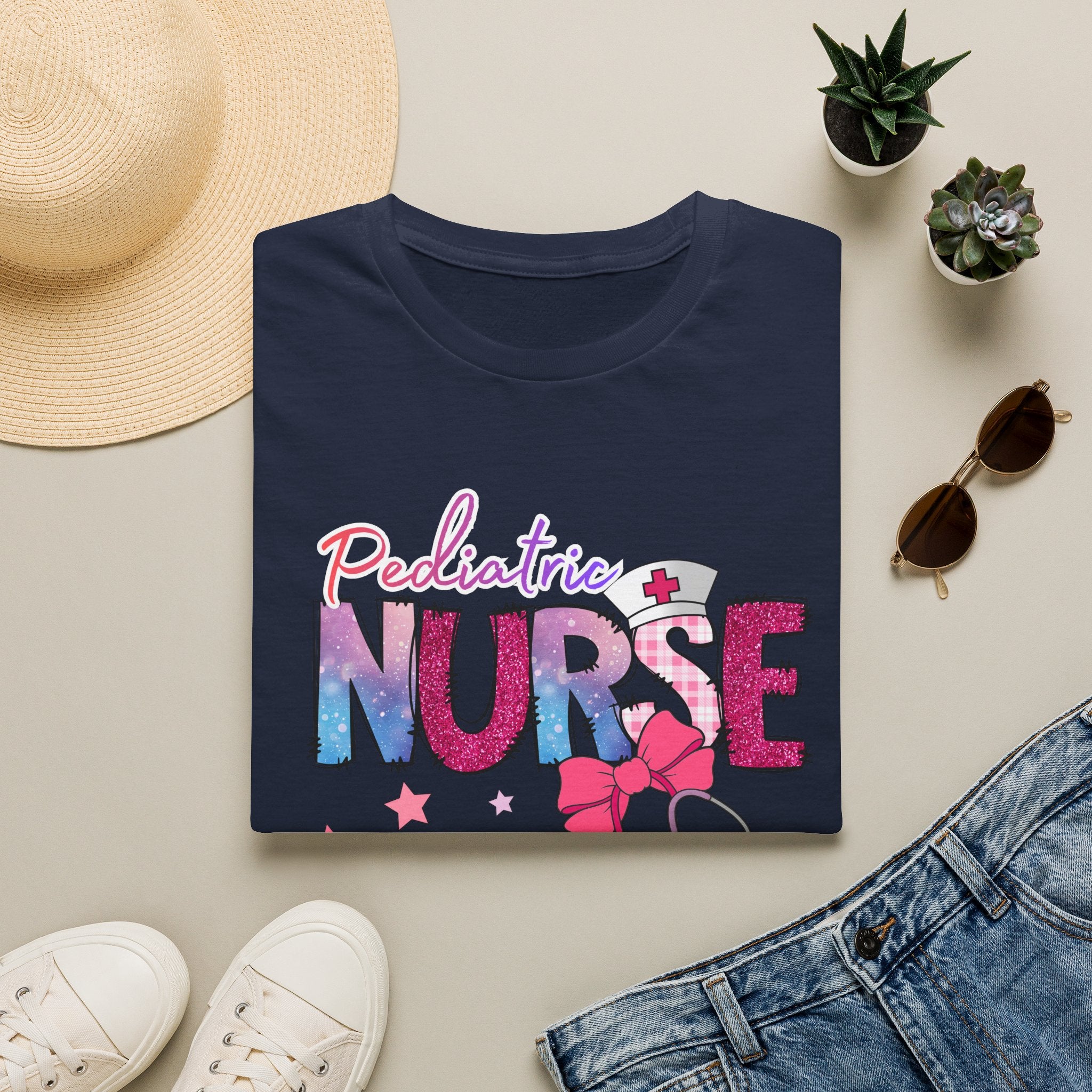 Pediatric Nurse T-Shirt — Cute Pastel Stethoscope & Bow Design