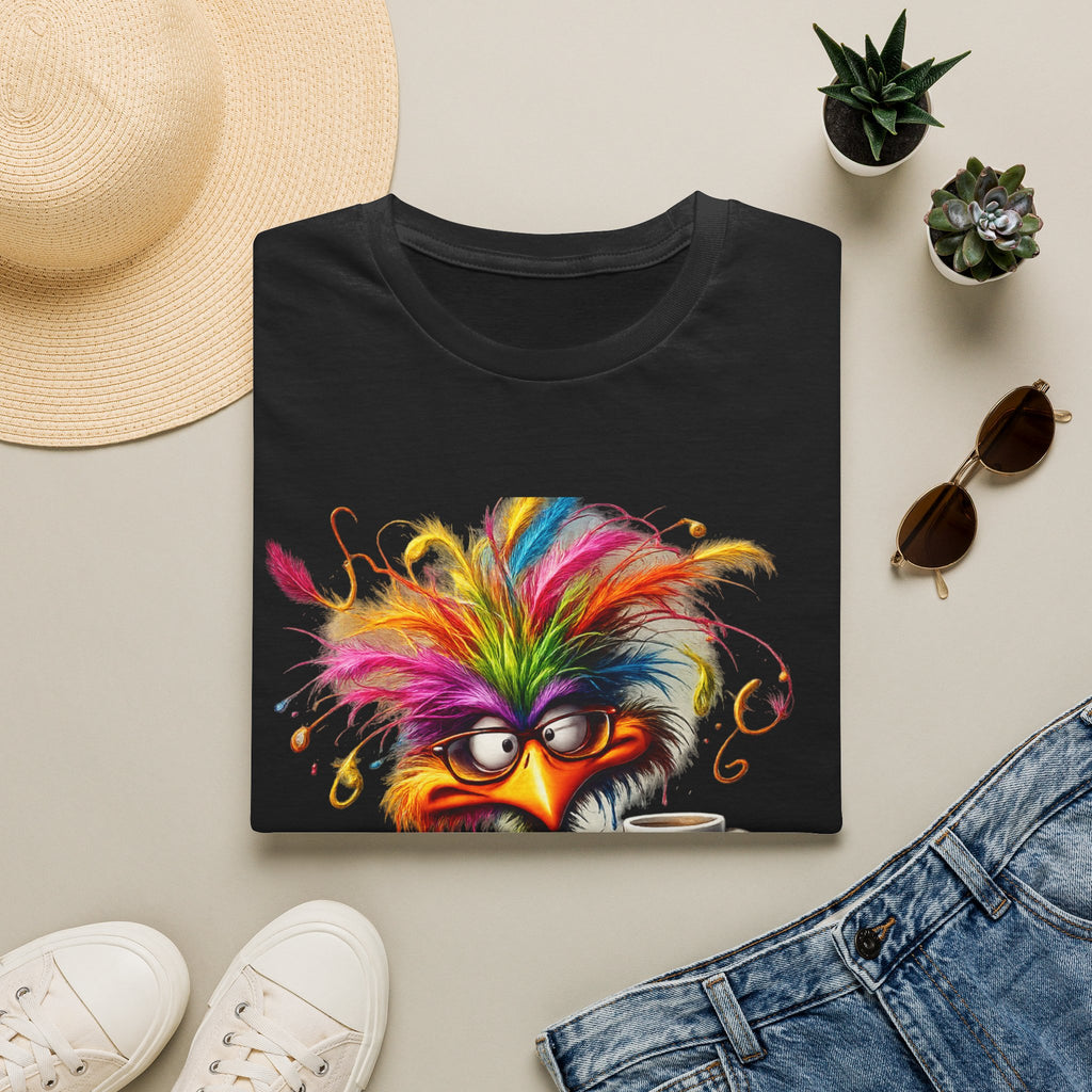 Colorful Grumpy Bird T-Shirt — Cute Moody Cartoon Tee with 'I'm Fine' Mug