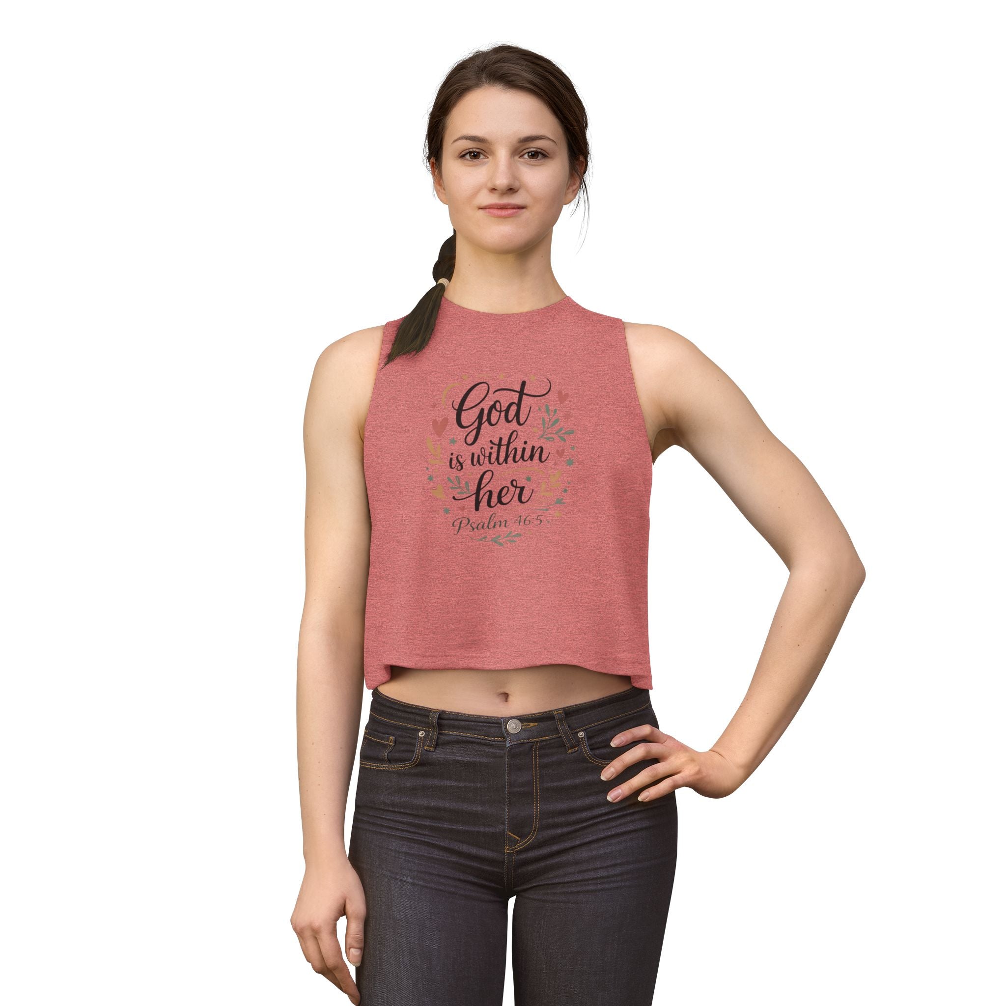 Crop Top — "God Is Within Her" Psalm 46:5 Floral Faith Tank