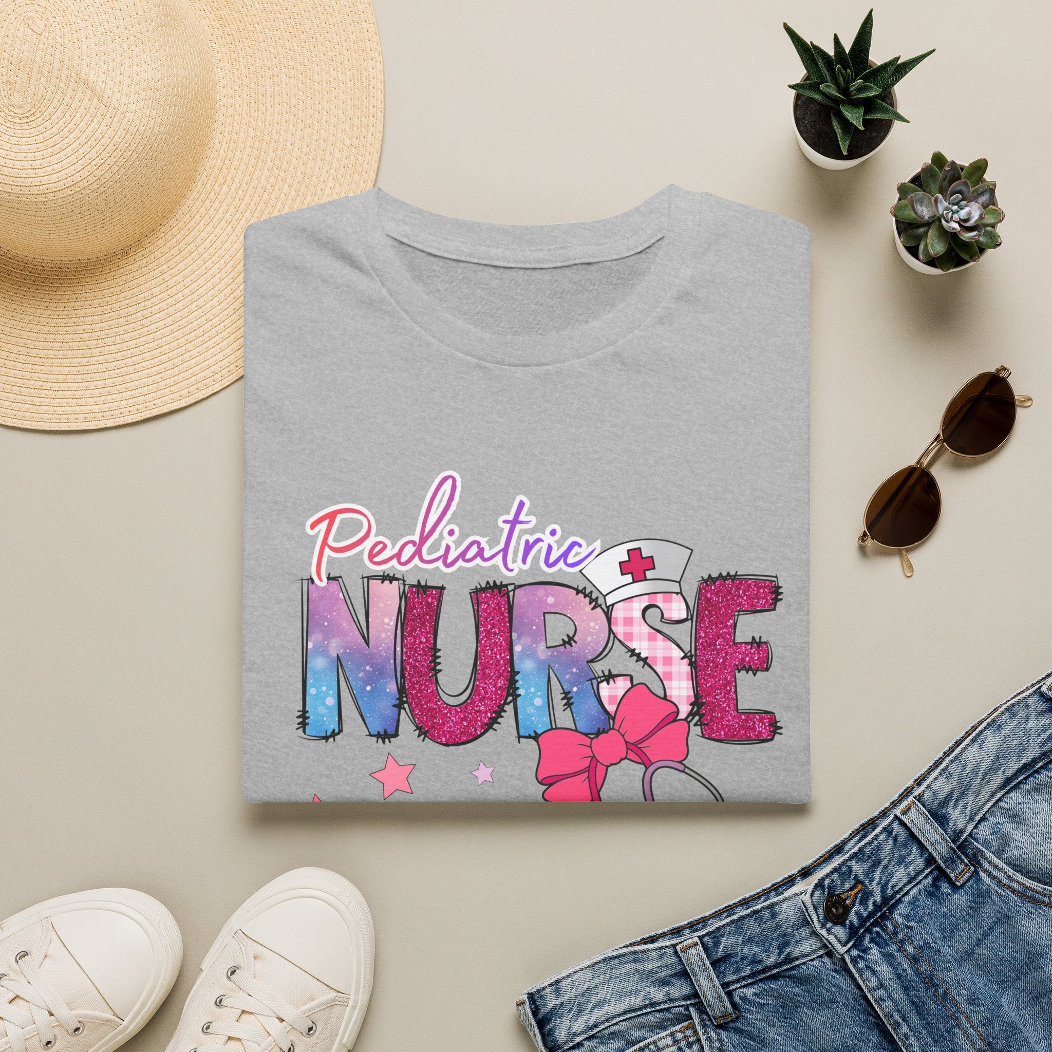 Pediatric Nurse T-Shirt — Cute Pastel Stethoscope & Bow Design