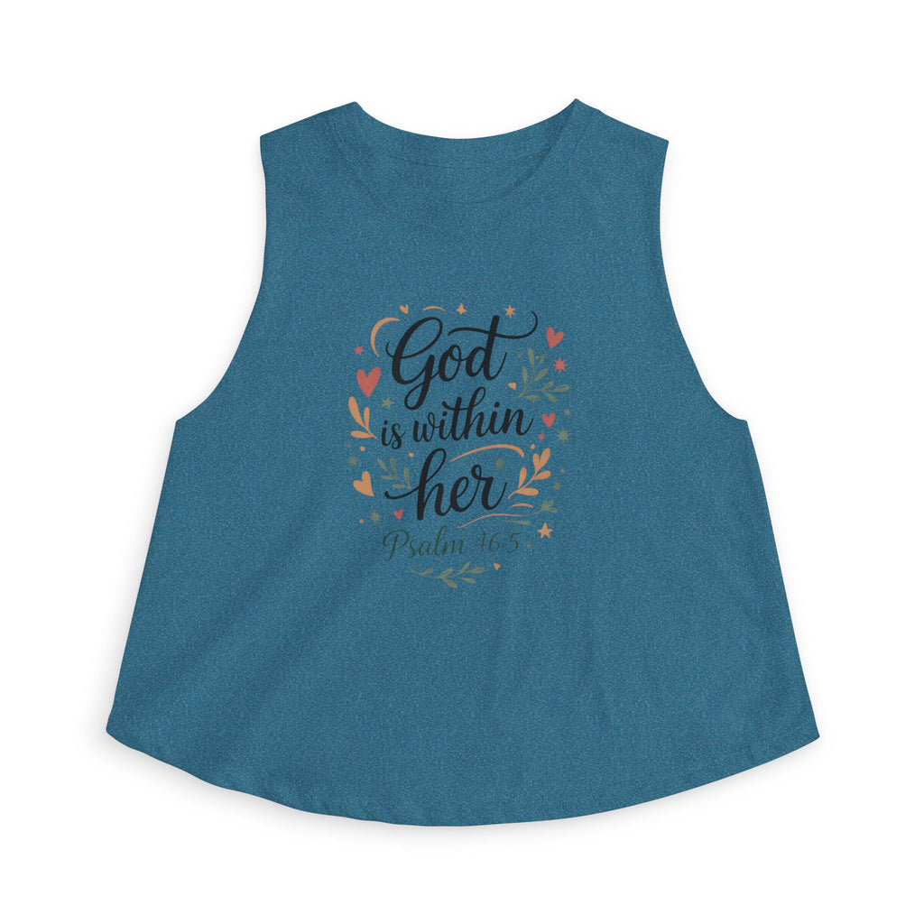 Crop Top — "God Is Within Her" Psalm 46:5 Floral Faith Tank