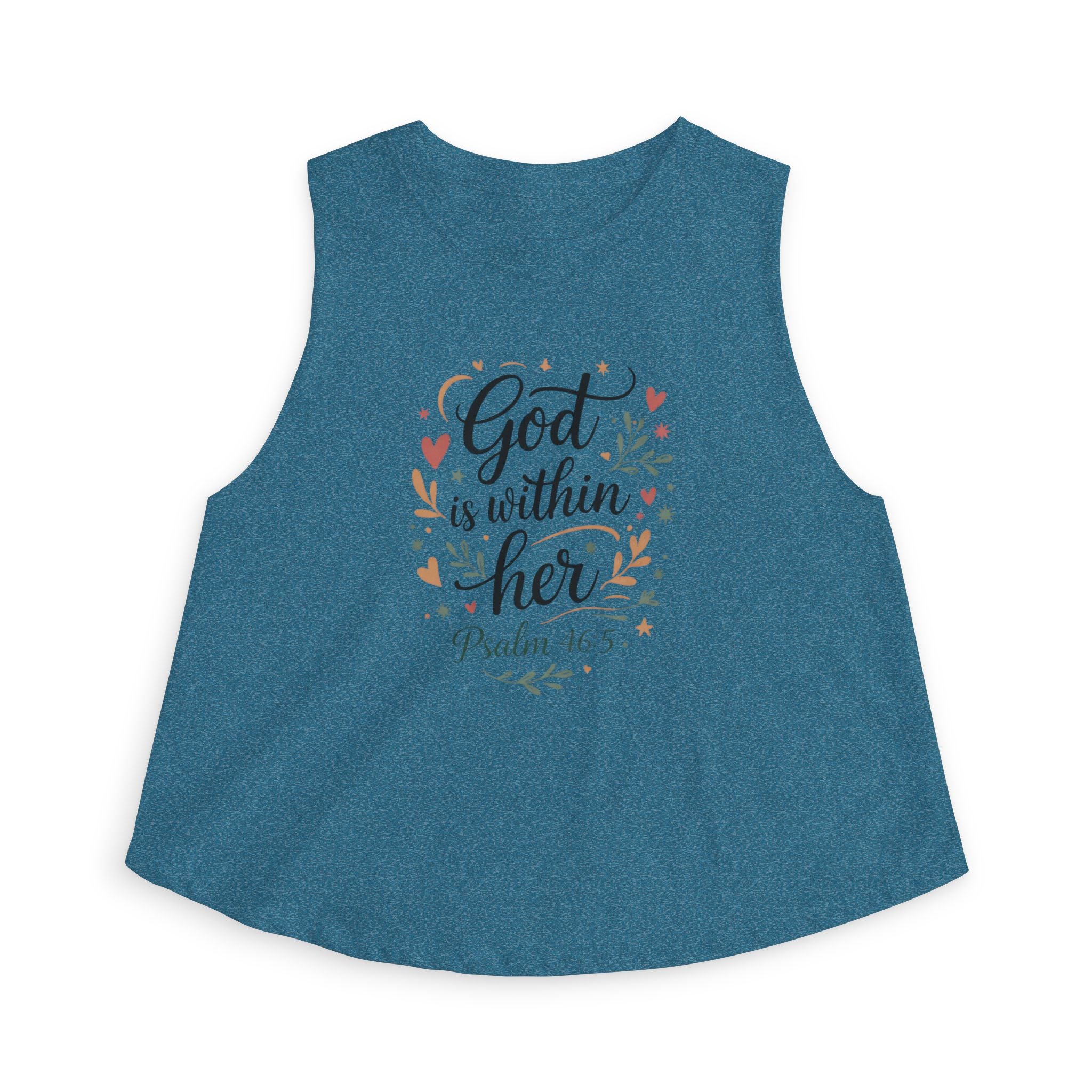 Crop Top — "God Is Within Her" Psalm 46:5 Floral Faith Tank