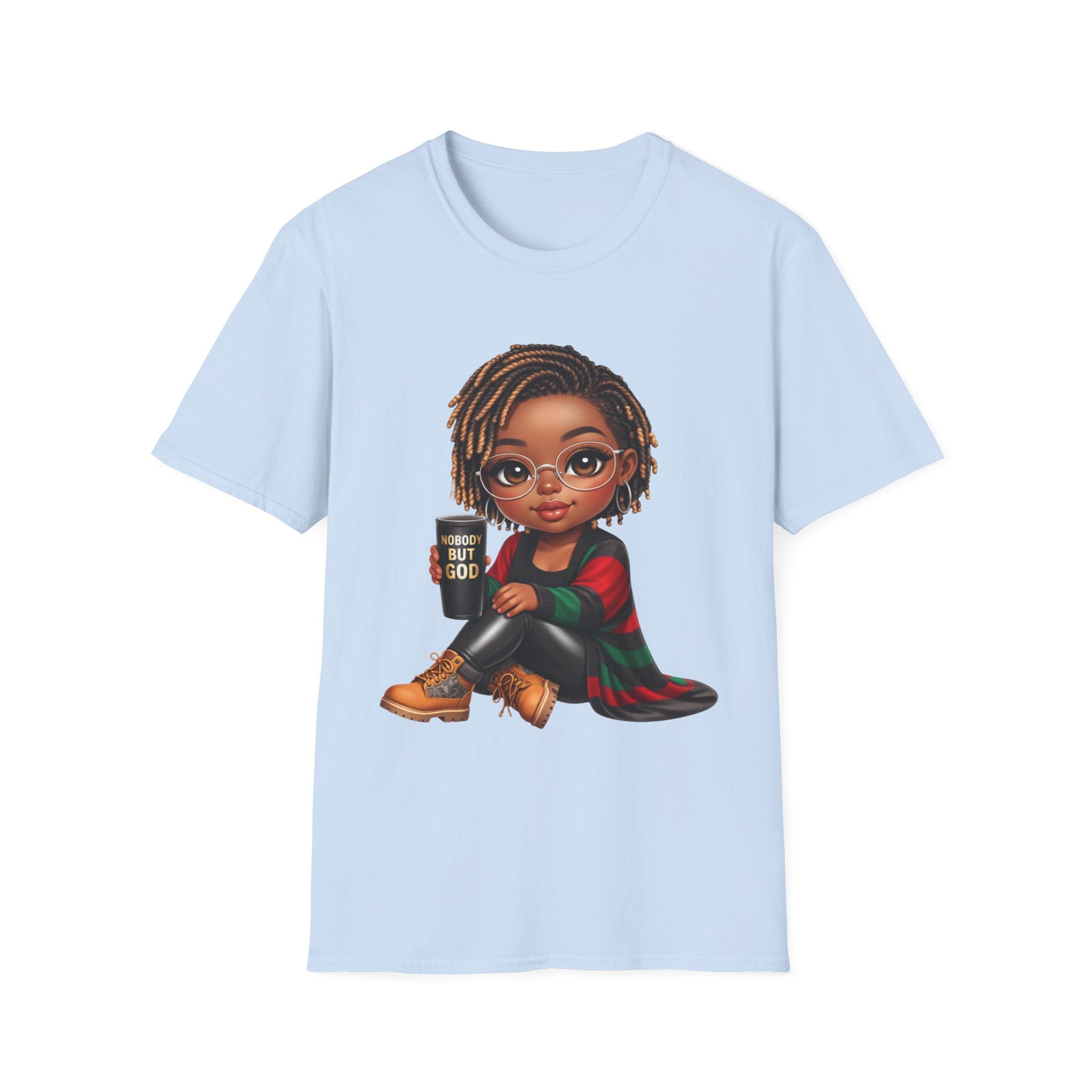 Faith Christian T-Shirt Nobody But God Afro Girl Graphic Tee Inspirational Streetwear