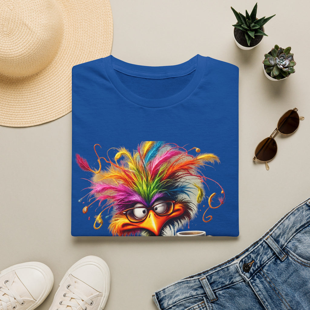 Colorful Grumpy Bird T-Shirt — Cute Moody Cartoon Tee with 'I'm Fine' Mug