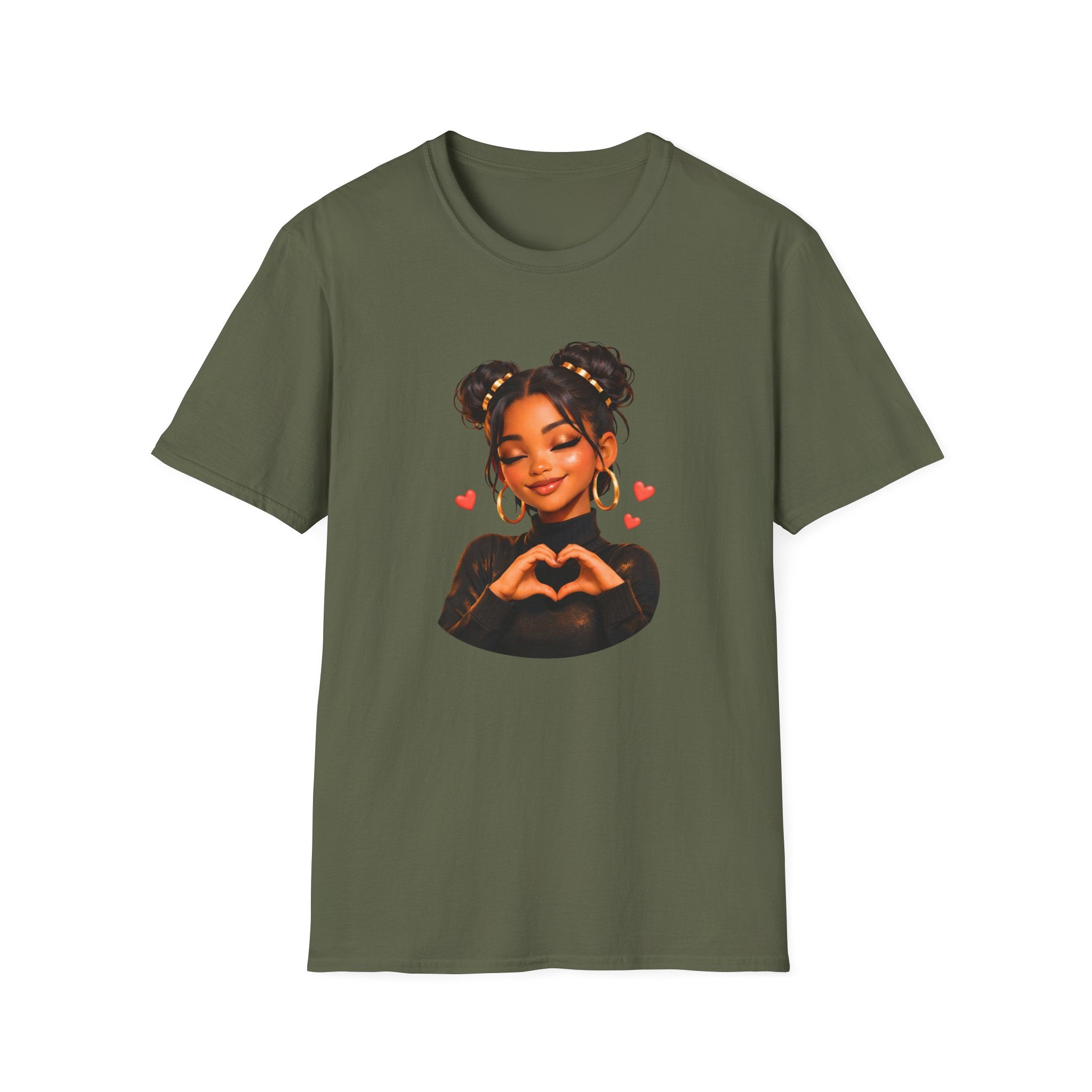 Girl Heart Hands Tee — Cute Afro Puffs Illustration T-Shirt