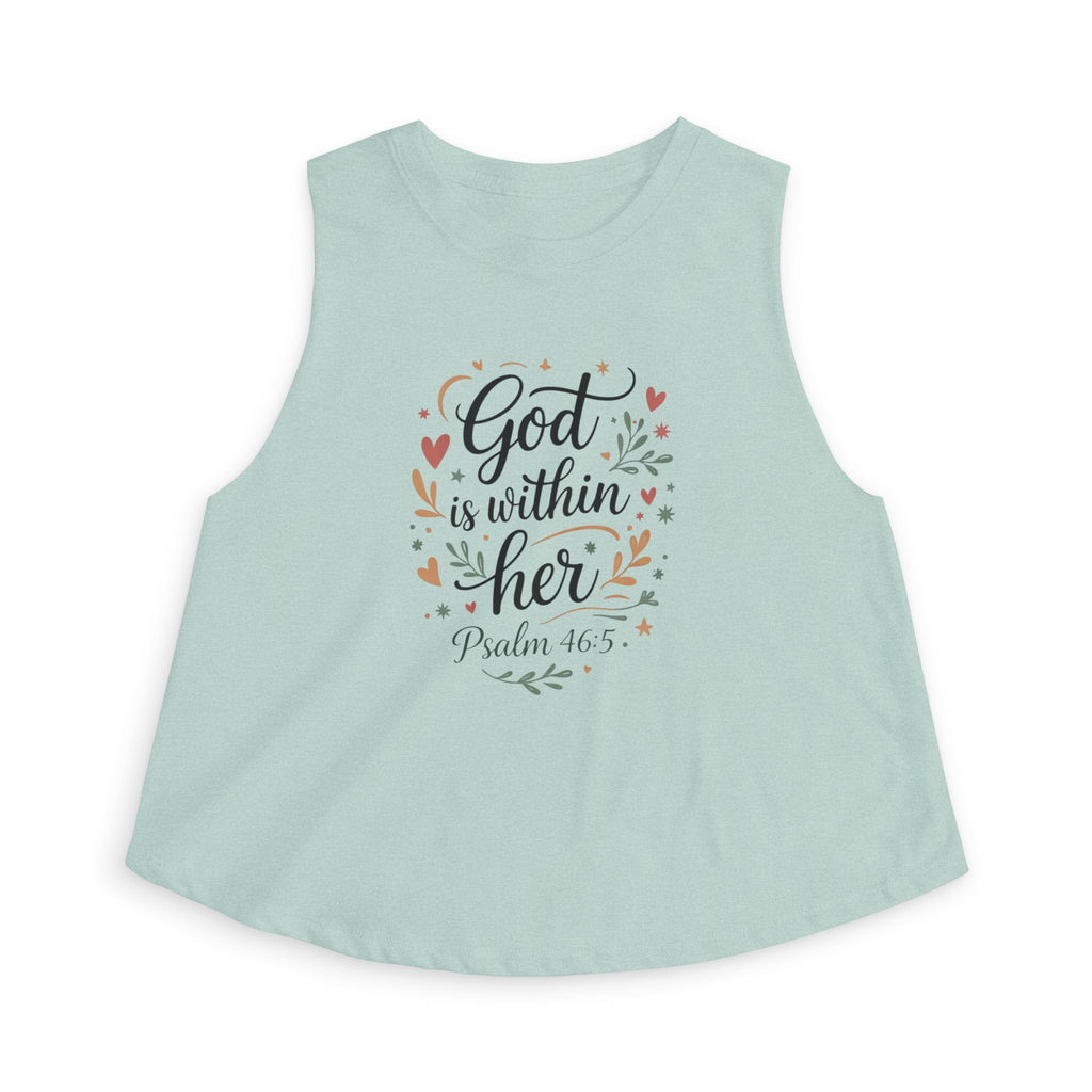 Crop Top — "God Is Within Her" Psalm 46:5 Floral Faith Tank