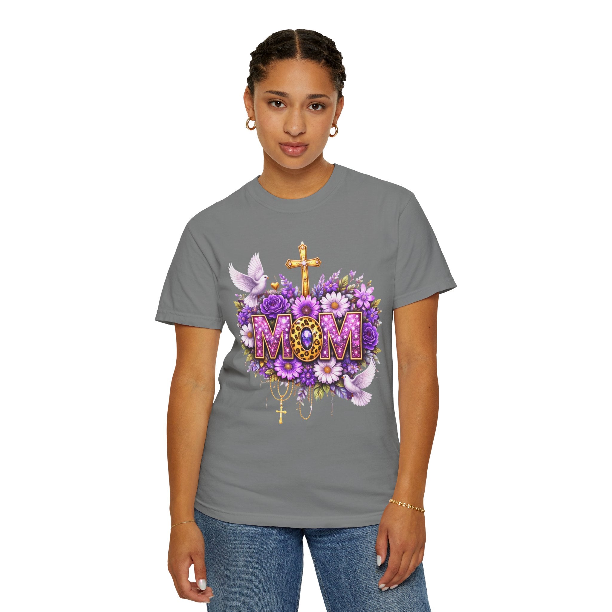 Mom Floral Cross T-Shirt — Purple Daisies & Dove Mother’s Day Tee