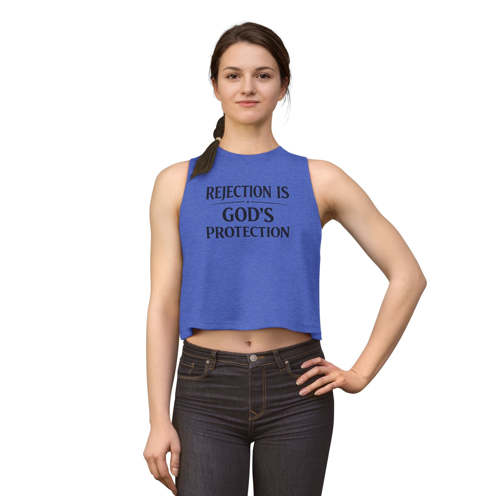Christian Crop Top "Rejection Is God's Protection" – Inspirational Faith Apparel