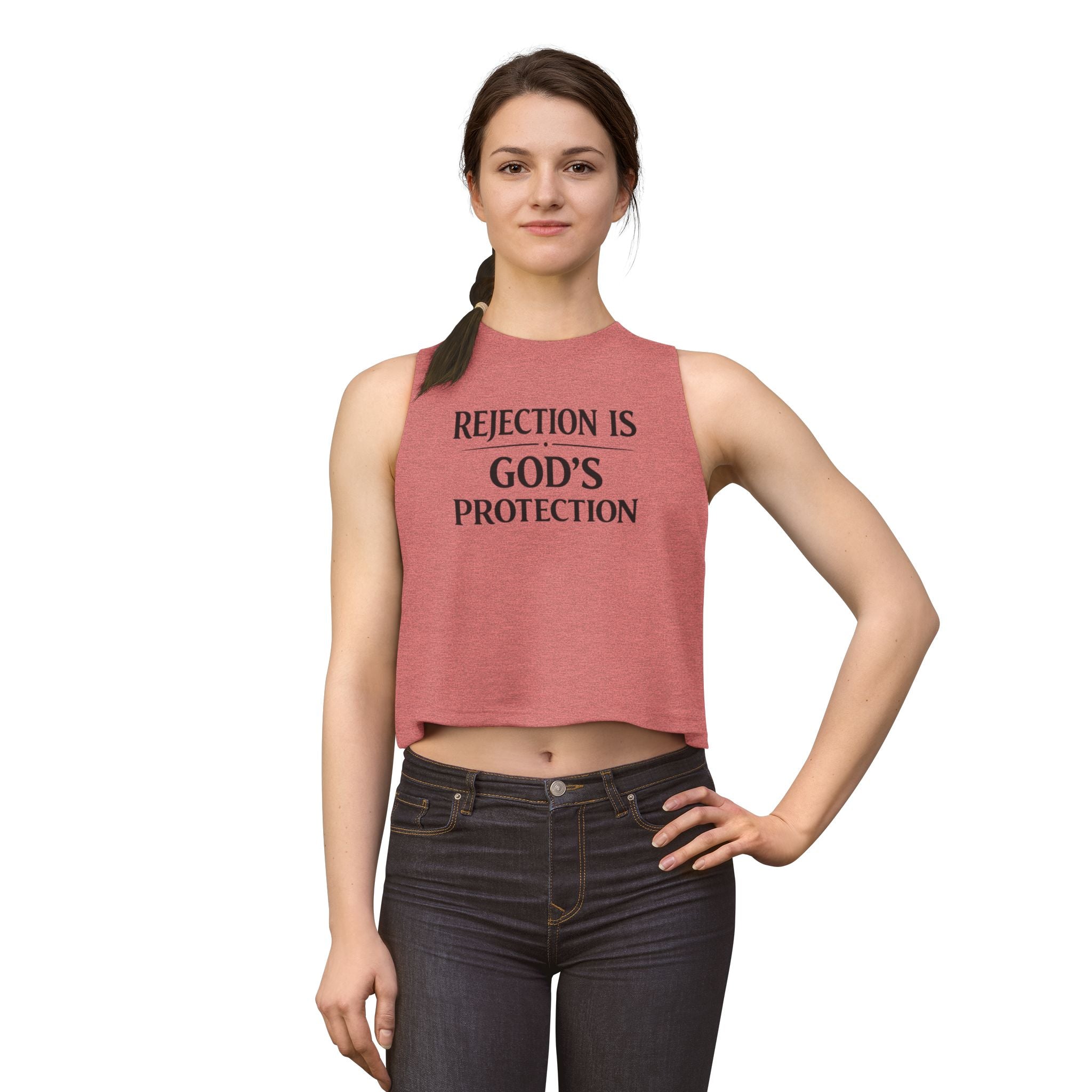 Christian Crop Top "Rejection Is God's Protection" – Inspirational Faith Apparel