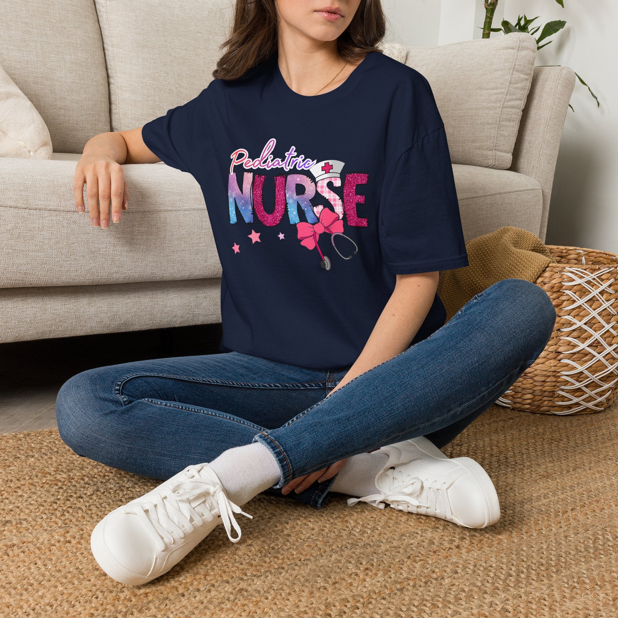 Pediatric Nurse T-Shirt — Cute Pastel Stethoscope & Bow Design