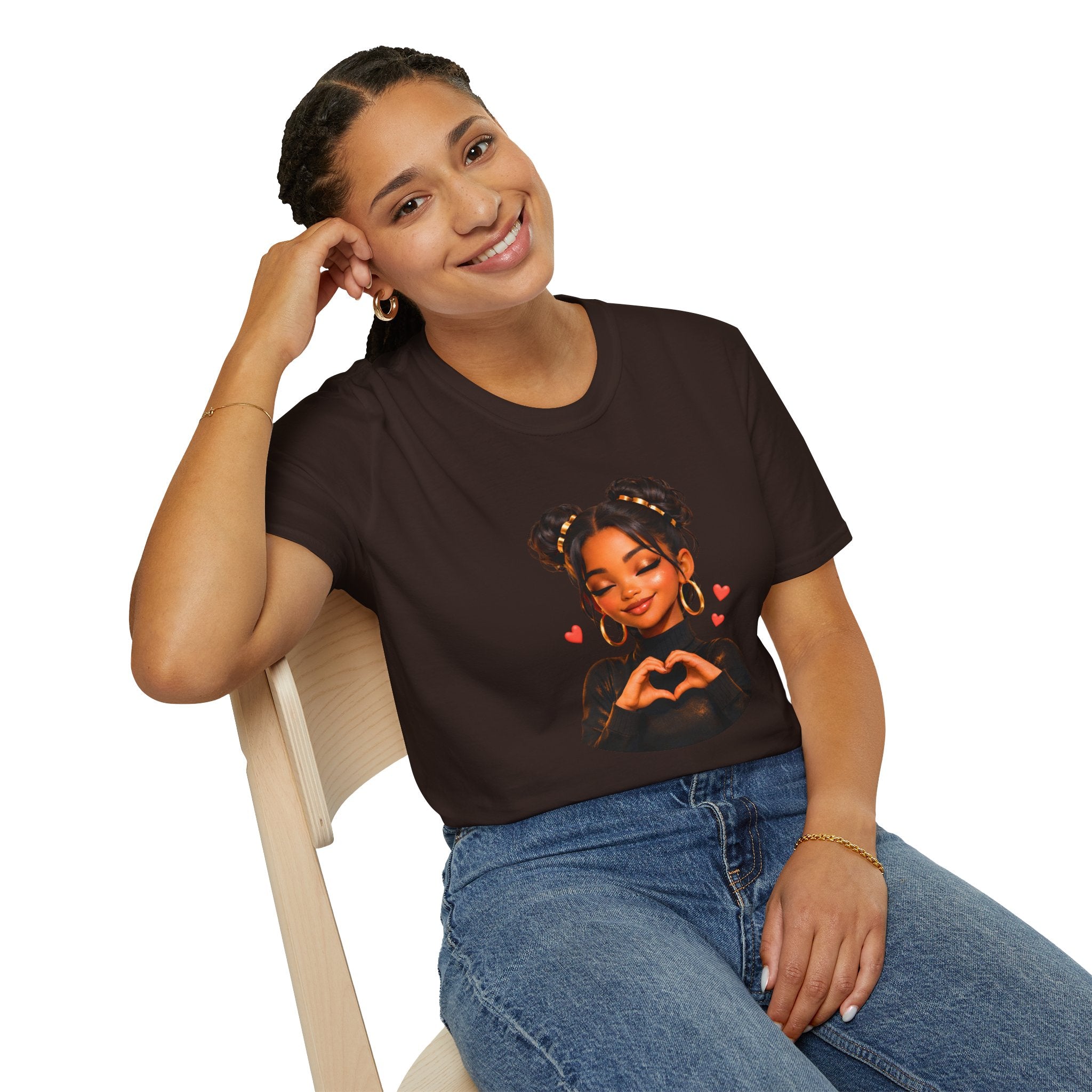Girl Heart Hands Tee — Cute Afro Puffs Illustration T-Shirt
