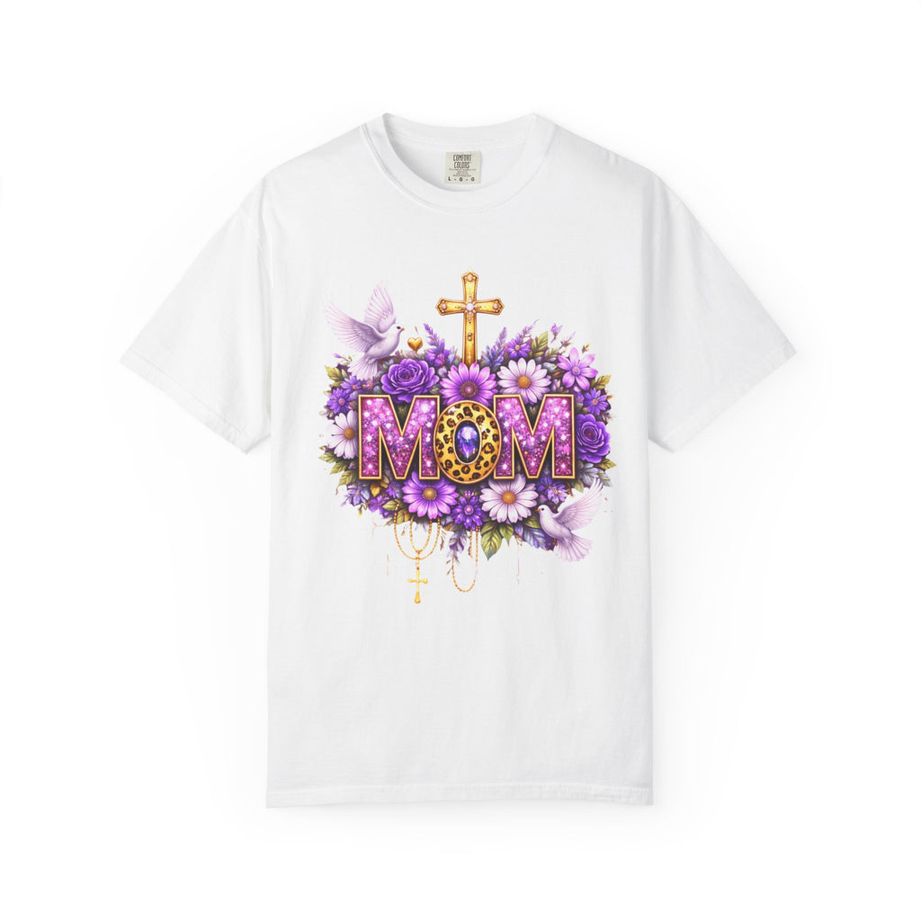 Mom Floral Cross T-Shirt — Purple Daisies & Dove Mother’s Day Tee