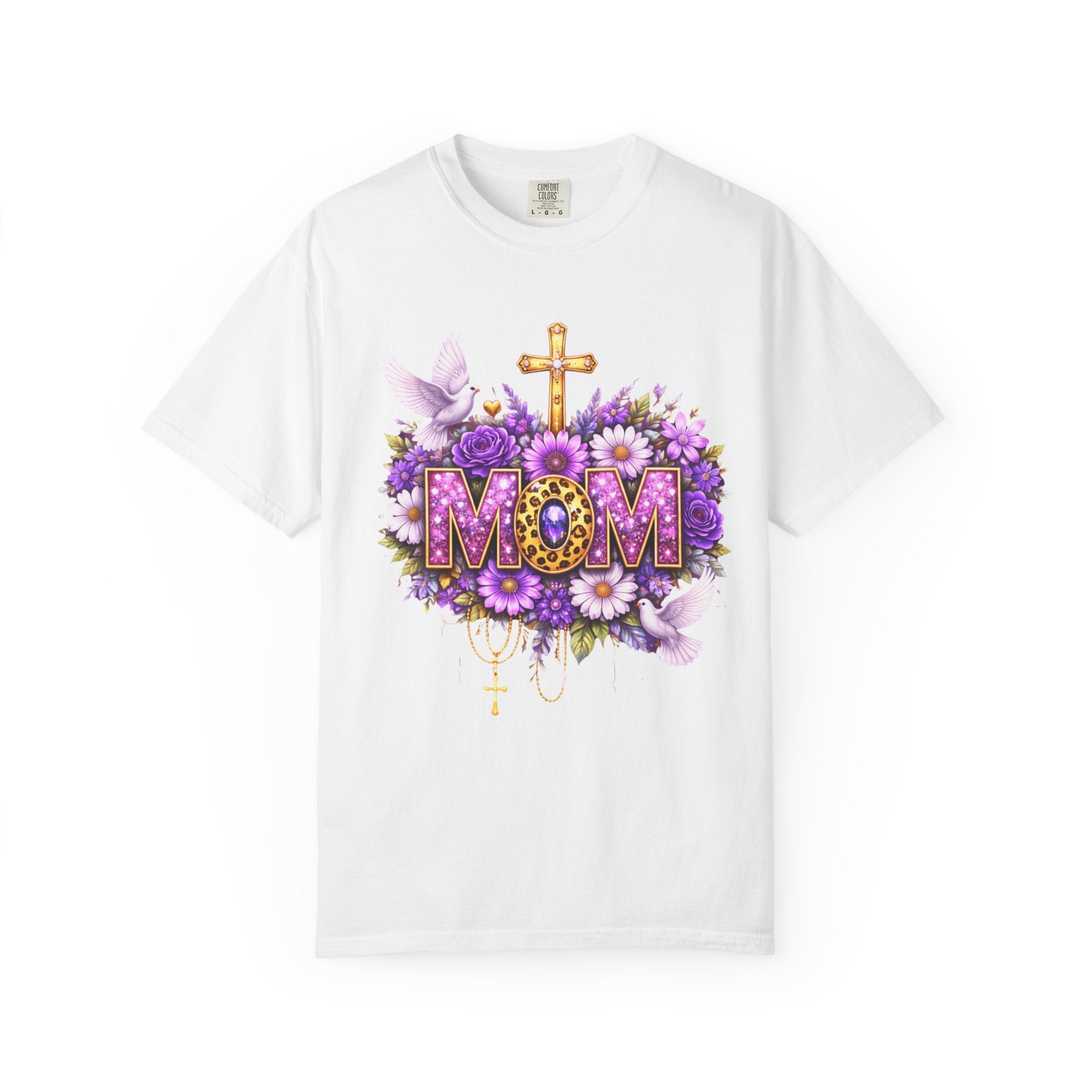 Mom Floral Cross T-Shirt — Purple Daisies & Dove Mother’s Day Tee