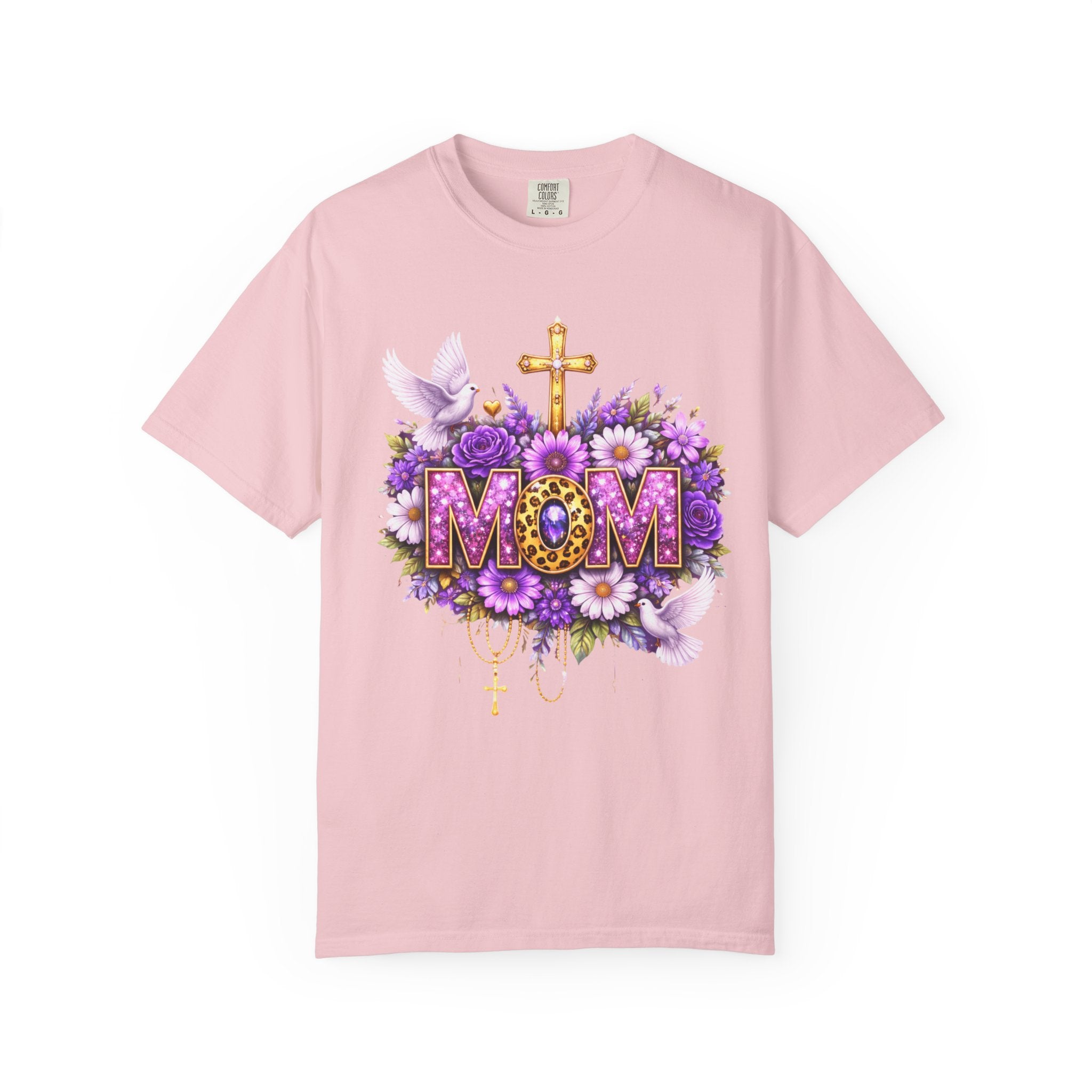Mom Floral Cross T-Shirt — Purple Daisies & Dove Mother’s Day Tee