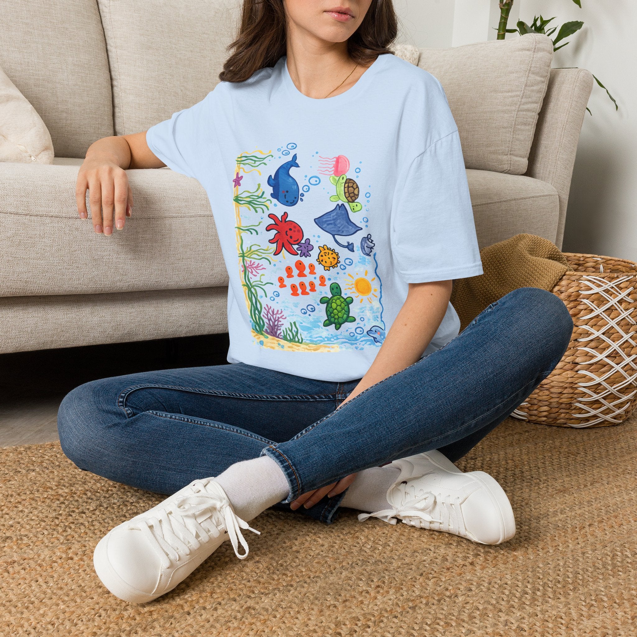 Ocean Vibes Graphic Tee, Sea Creature Art Shirt, Coastal Beach Aesthetic T-Shirt