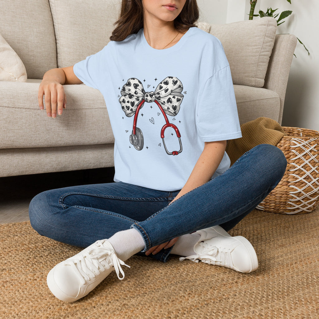 Nurse Stethoscope Tee with Heart Bow — Cute Medical Gift for Nurses
