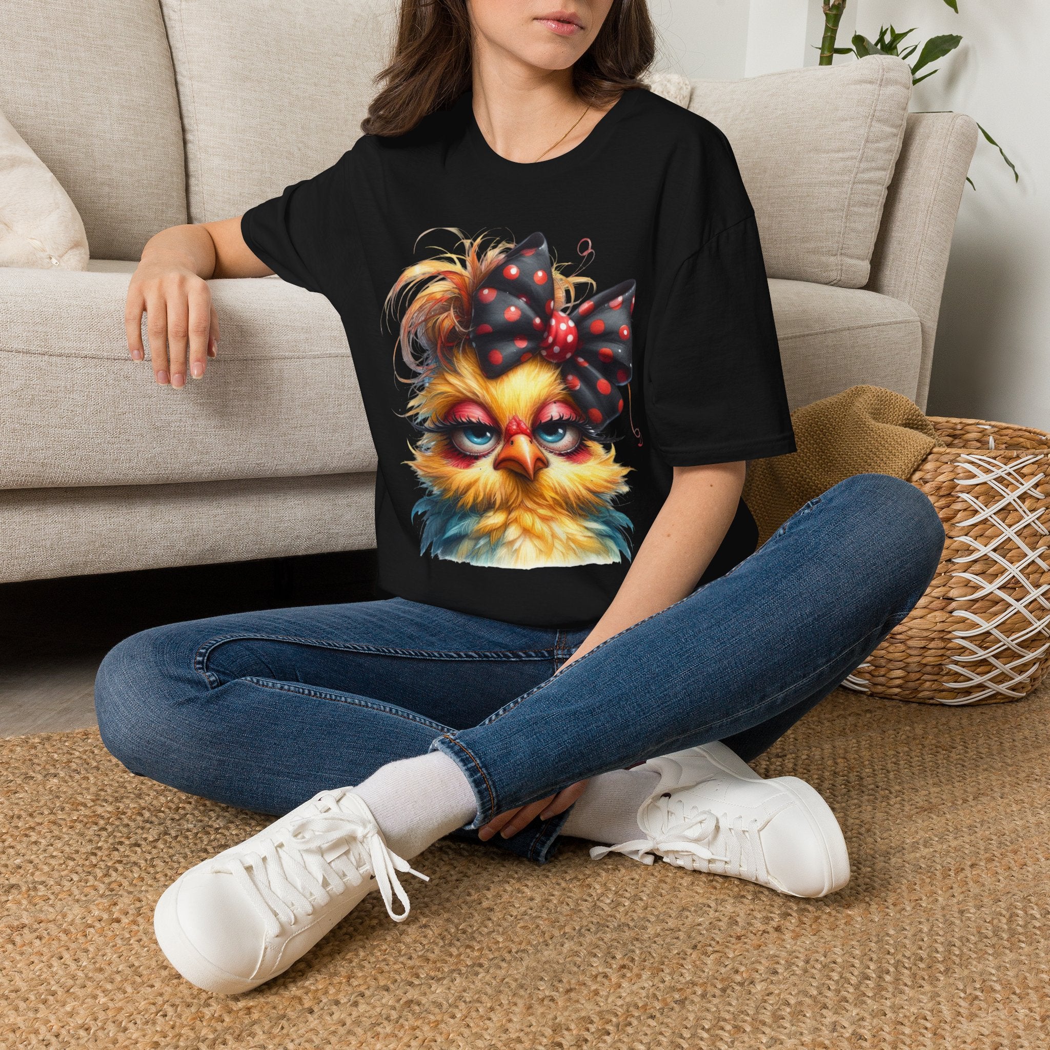 Cute Fluffy Kitty T-Shirt — Retro Polka Dot Bow Cat Graphic Tee