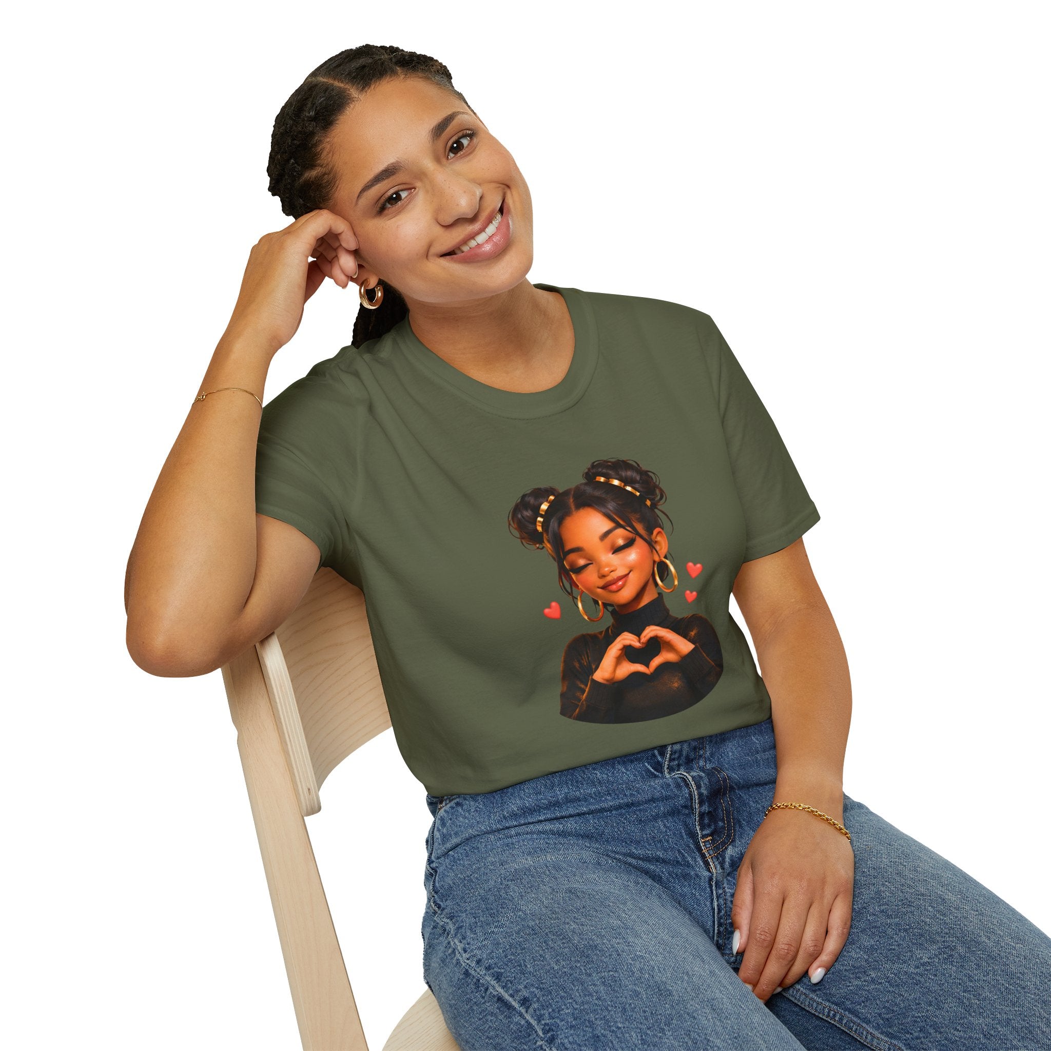 Girl Heart Hands Tee — Cute Afro Puffs Illustration T-Shirt