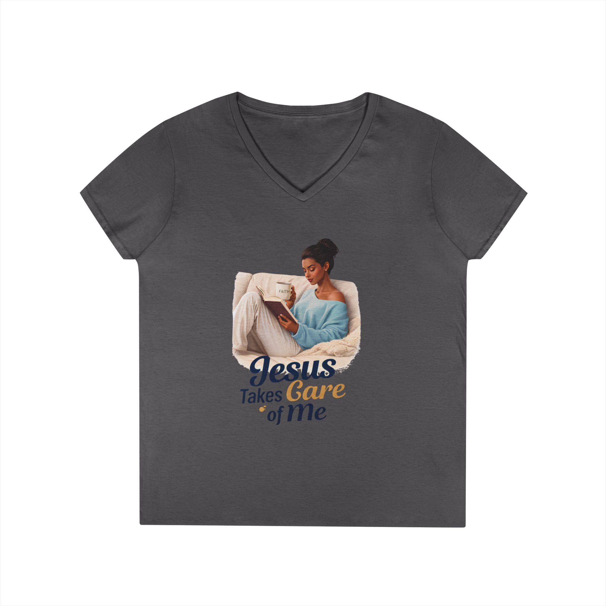 Jesus Takes Care Of Me V-Neck Tee — Christian Inspirational Women's Shirt