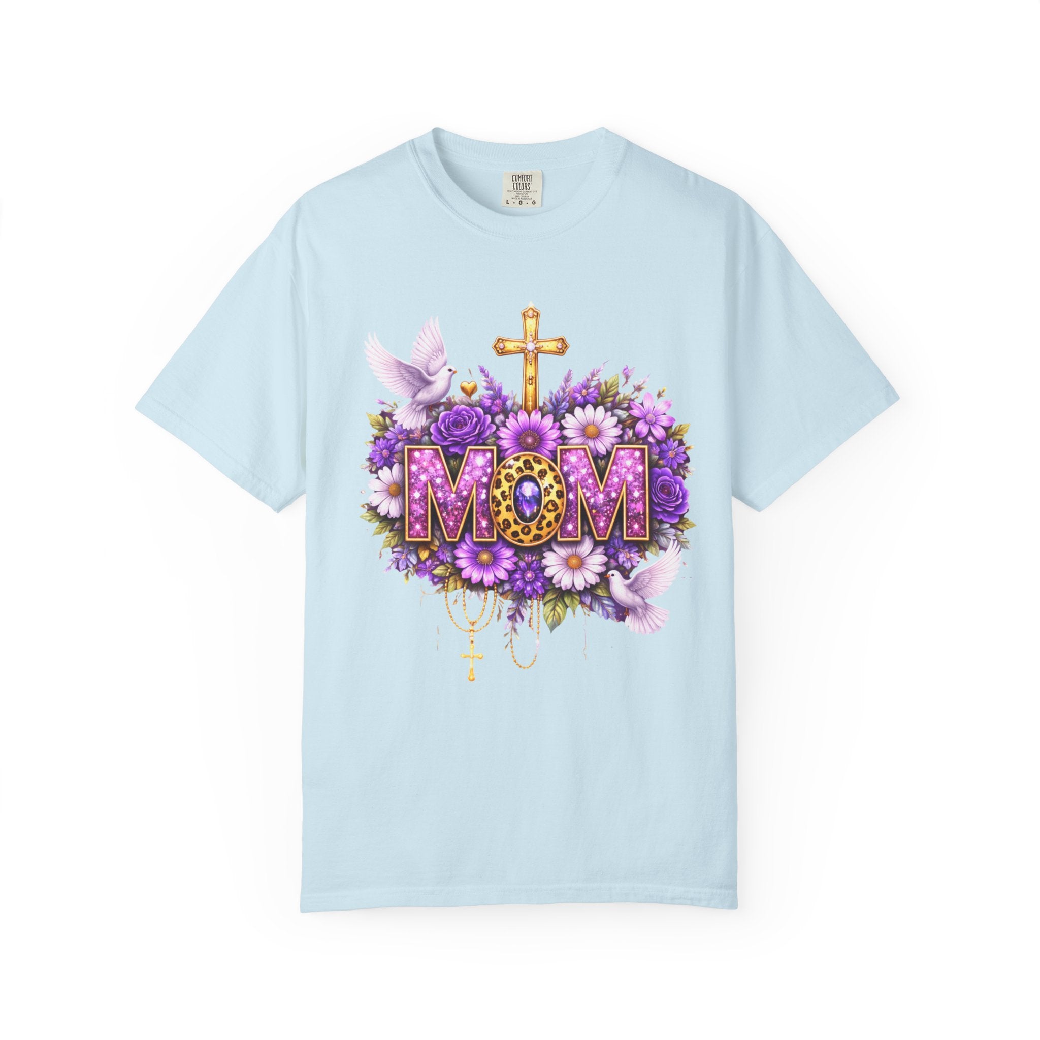 Mom Floral Cross T-Shirt — Purple Daisies & Dove Mother’s Day Tee