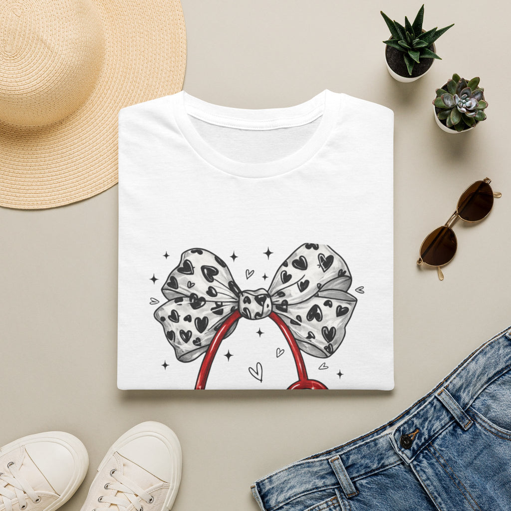 Nurse Stethoscope Tee with Heart Bow — Cute Medical Gift for Nurses