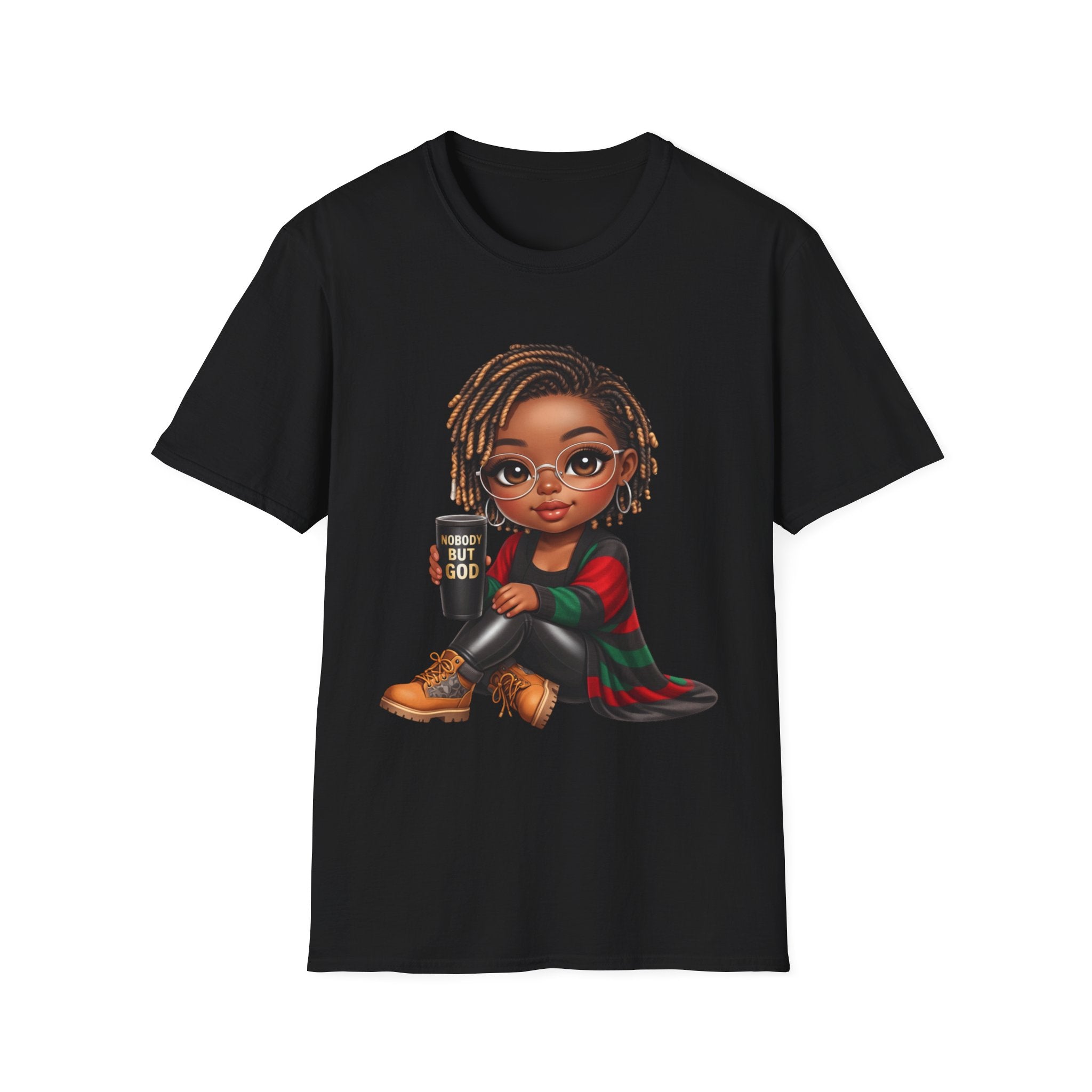Faith Christian T-Shirt Nobody But God Afro Girl Graphic Tee Inspirational Streetwear
