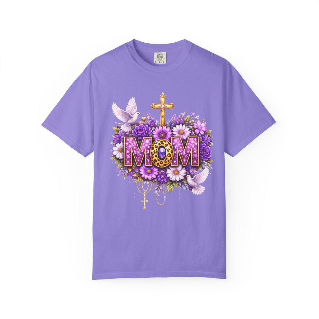 Mom Floral Cross T-Shirt — Purple Daisies & Dove Mother’s Day Tee
