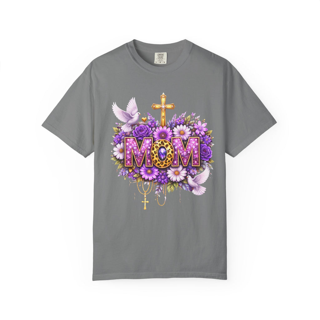 Mom Floral Cross T-Shirt — Purple Daisies & Dove Mother’s Day Tee