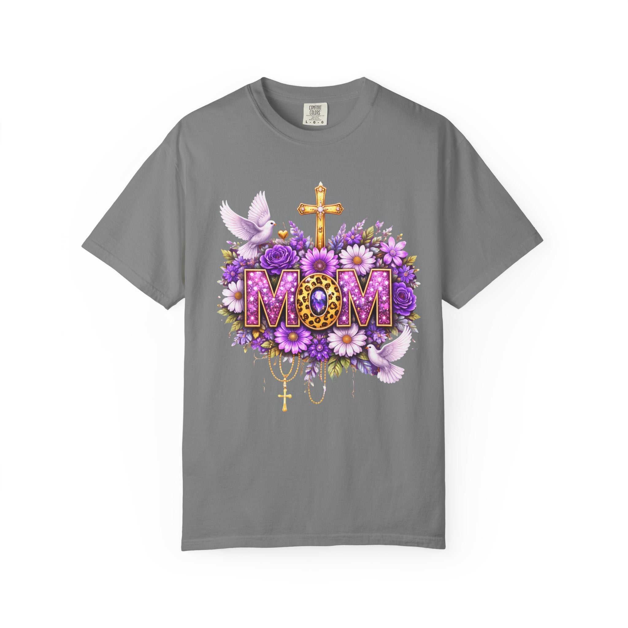 Mom Floral Cross T-Shirt — Purple Daisies & Dove Mother’s Day Tee