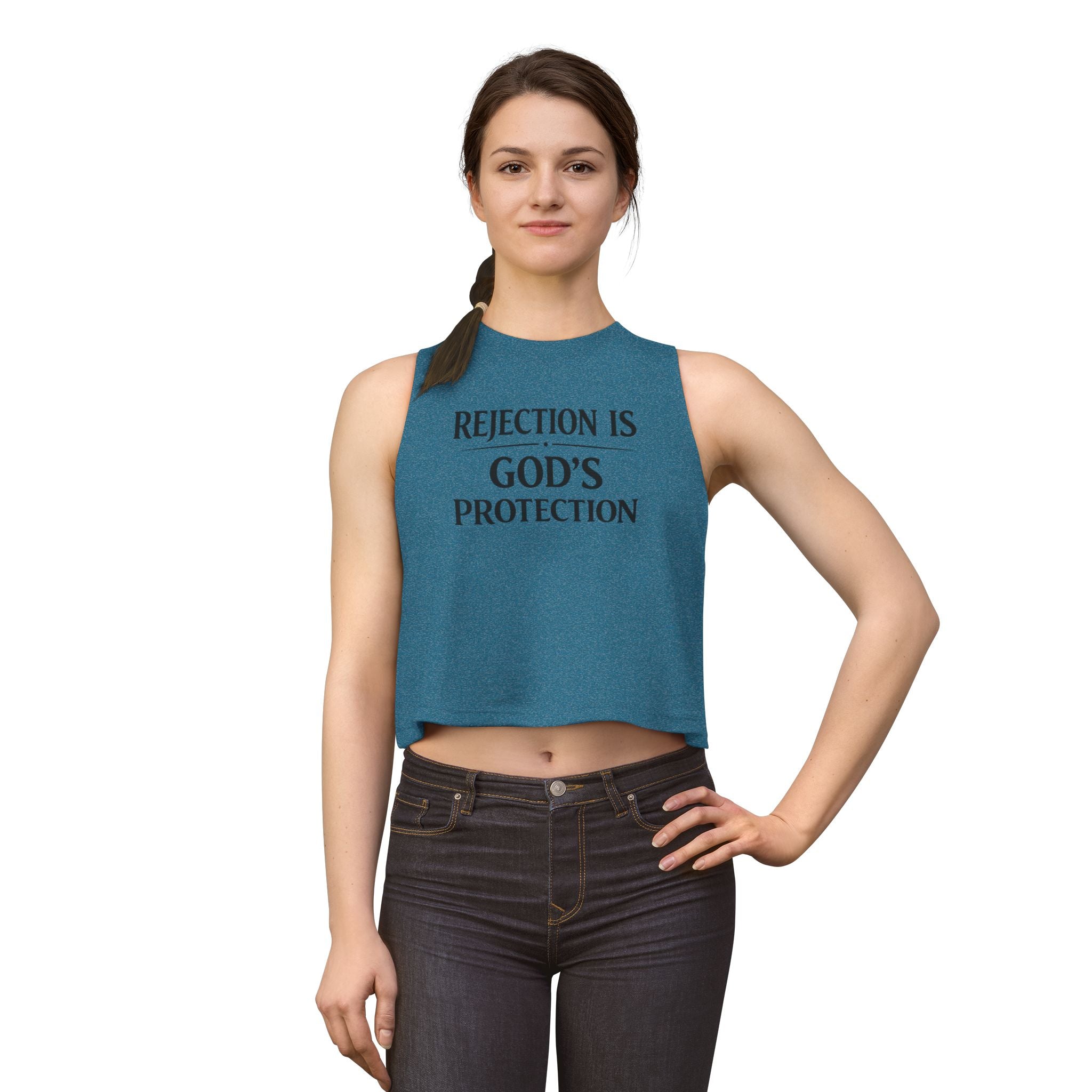 Christian Crop Top "Rejection Is God's Protection" – Inspirational Faith Apparel