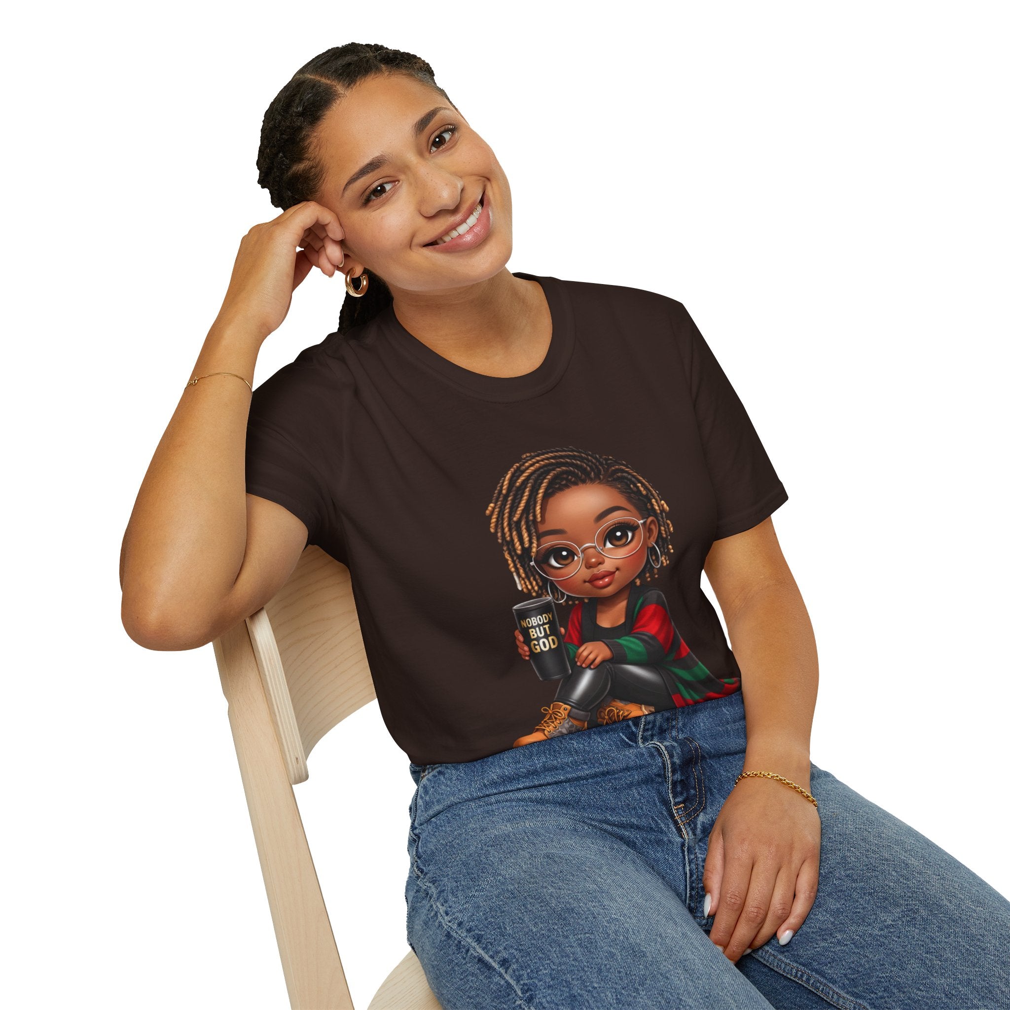 Faith Christian T-Shirt Nobody But God Afro Girl Graphic Tee Inspirational Streetwear