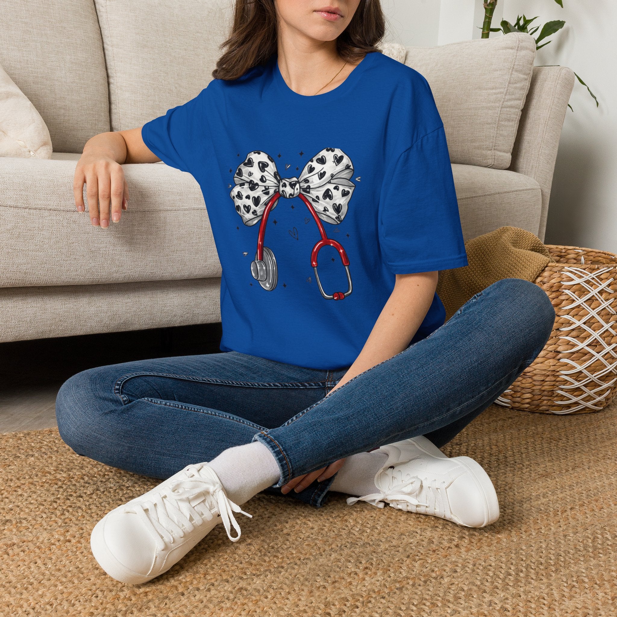Nurse Stethoscope Tee with Heart Bow — Cute Medical Gift for Nurses