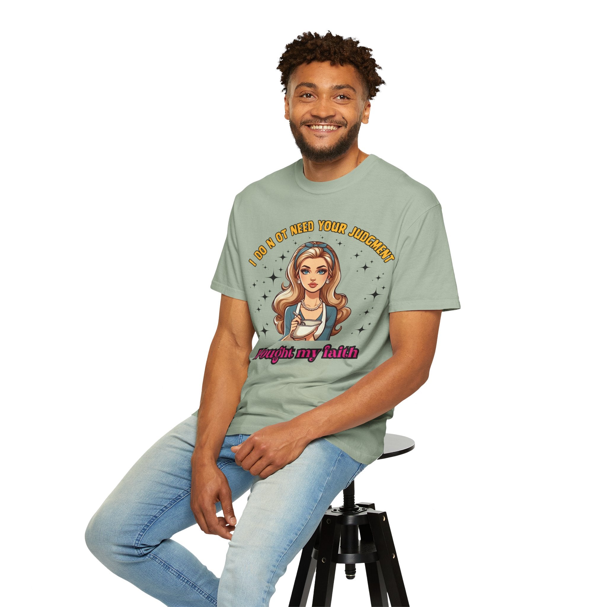 T-Shirt — 'I Don’t Need Your Judgment, I Brought My Faith' Retro Pop Art Graphic Tee