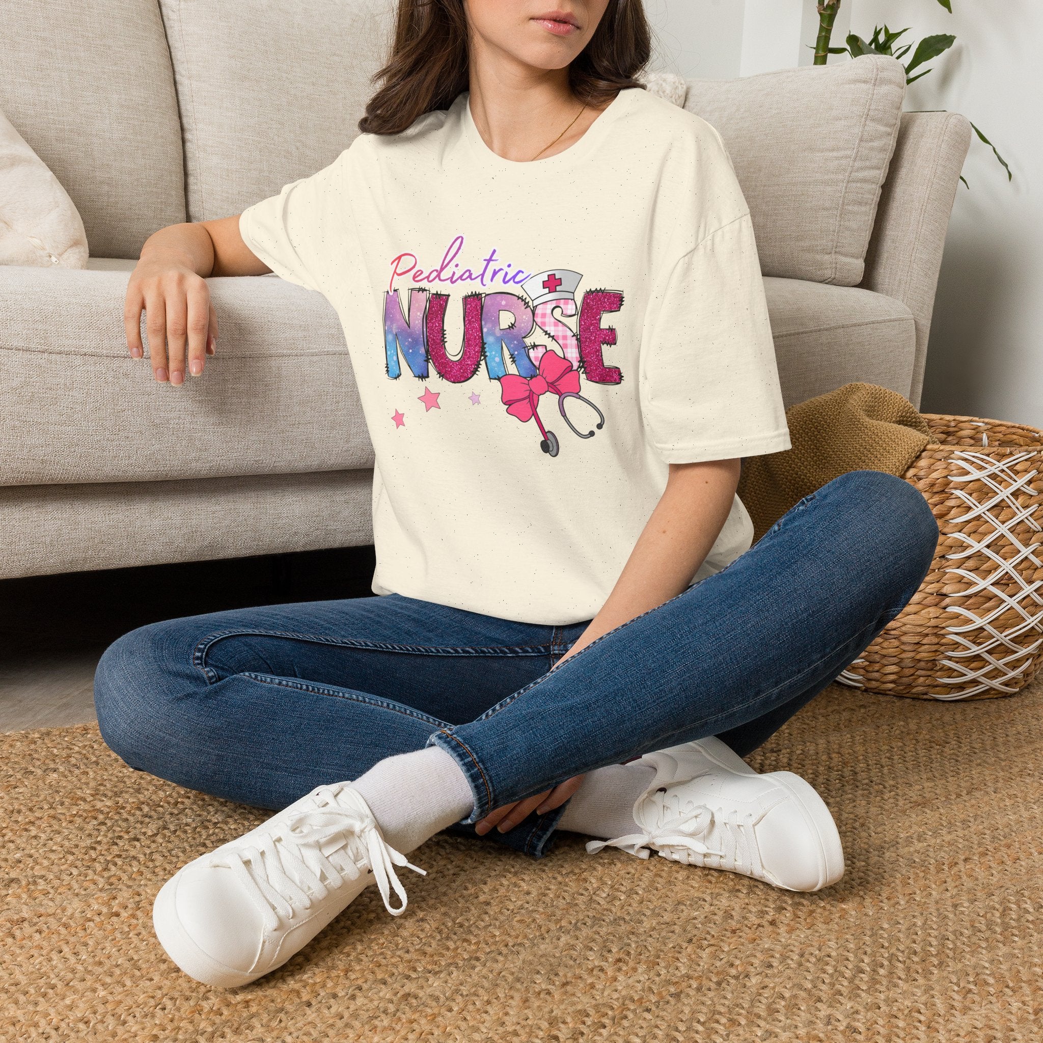 Pediatric Nurse T-Shirt — Cute Pastel Stethoscope & Bow Design