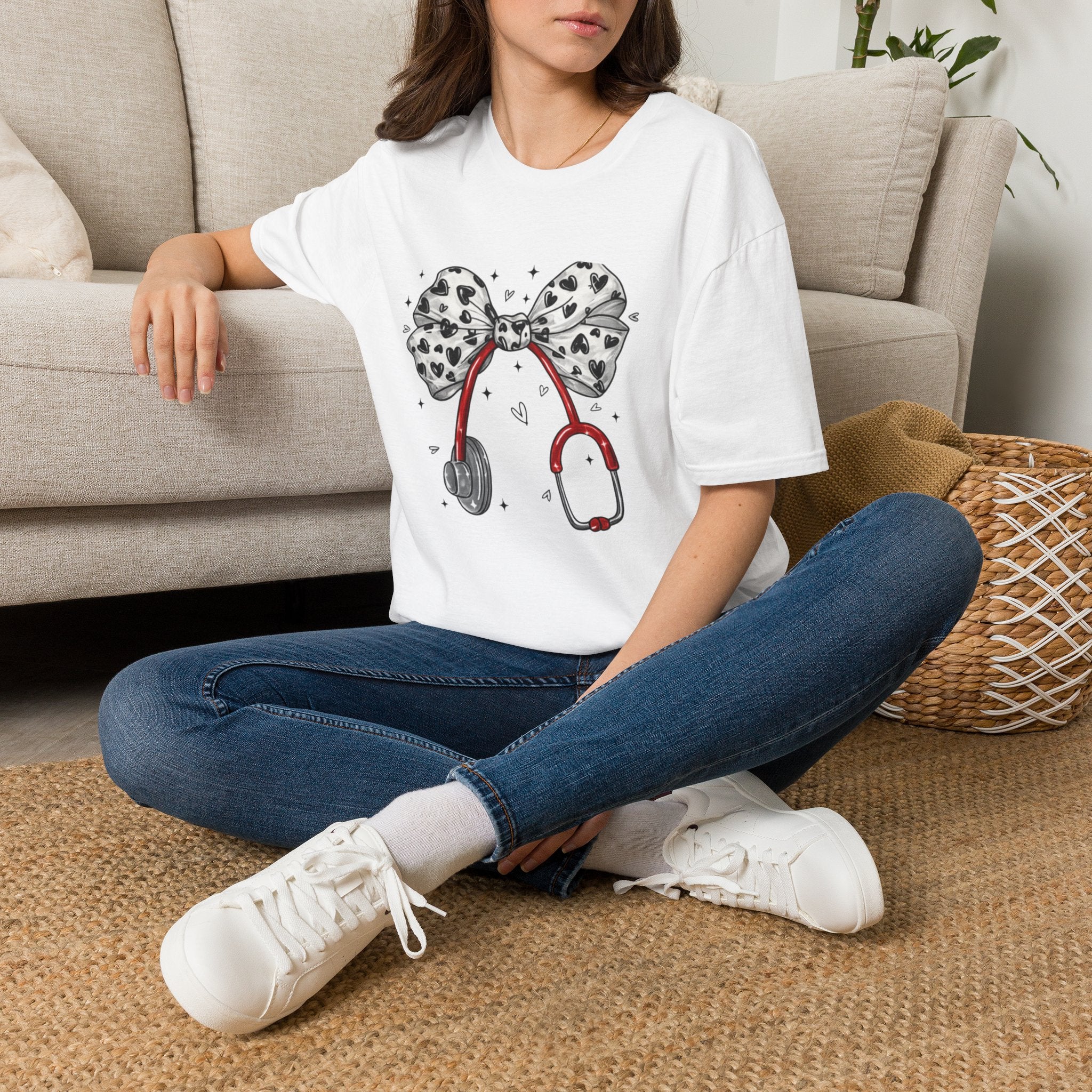 Nurse Stethoscope Tee with Heart Bow — Cute Medical Gift for Nurses