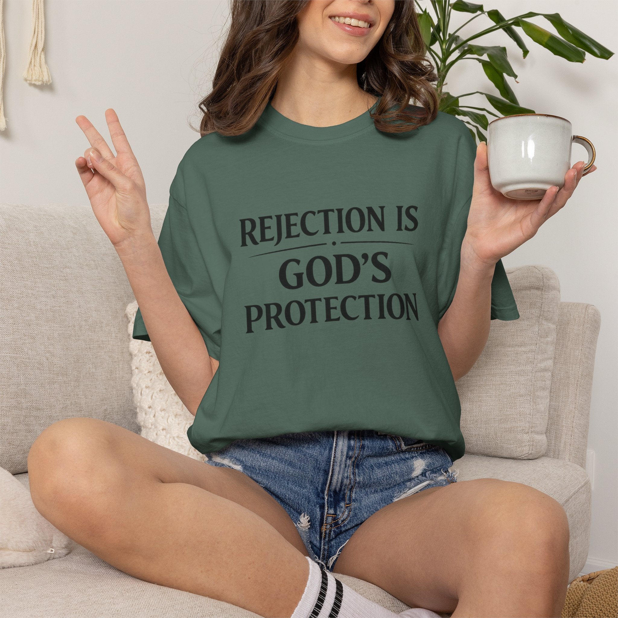 Christian Message T-Shirt — "Rejection Is God's Protection"