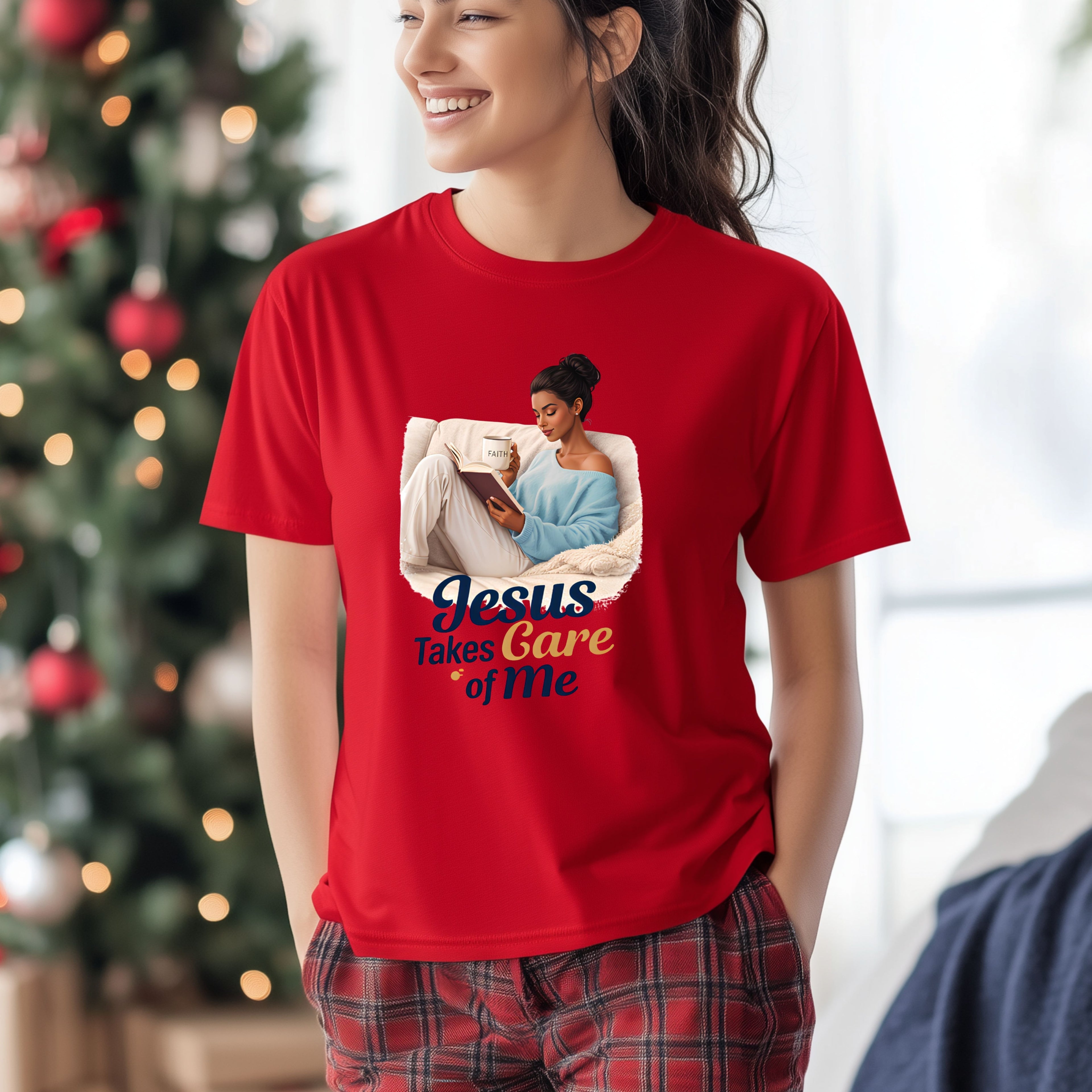 Jesus Takes Care Of Me V-Neck Tee — Christian Inspirational Women's Shirt