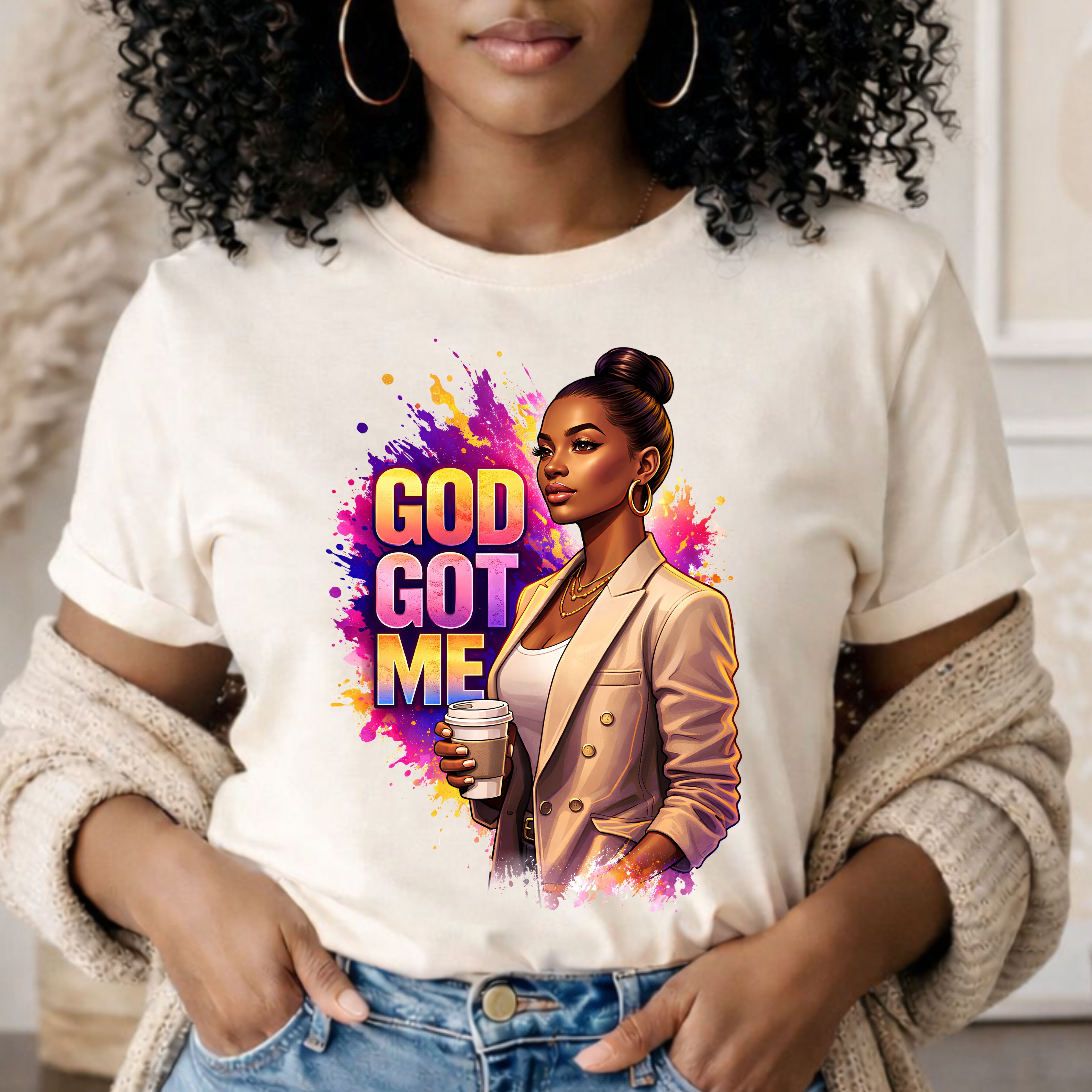 God Got Me T-Shirt — Inspirational Faith Tee with Stylish Woman Graphic
