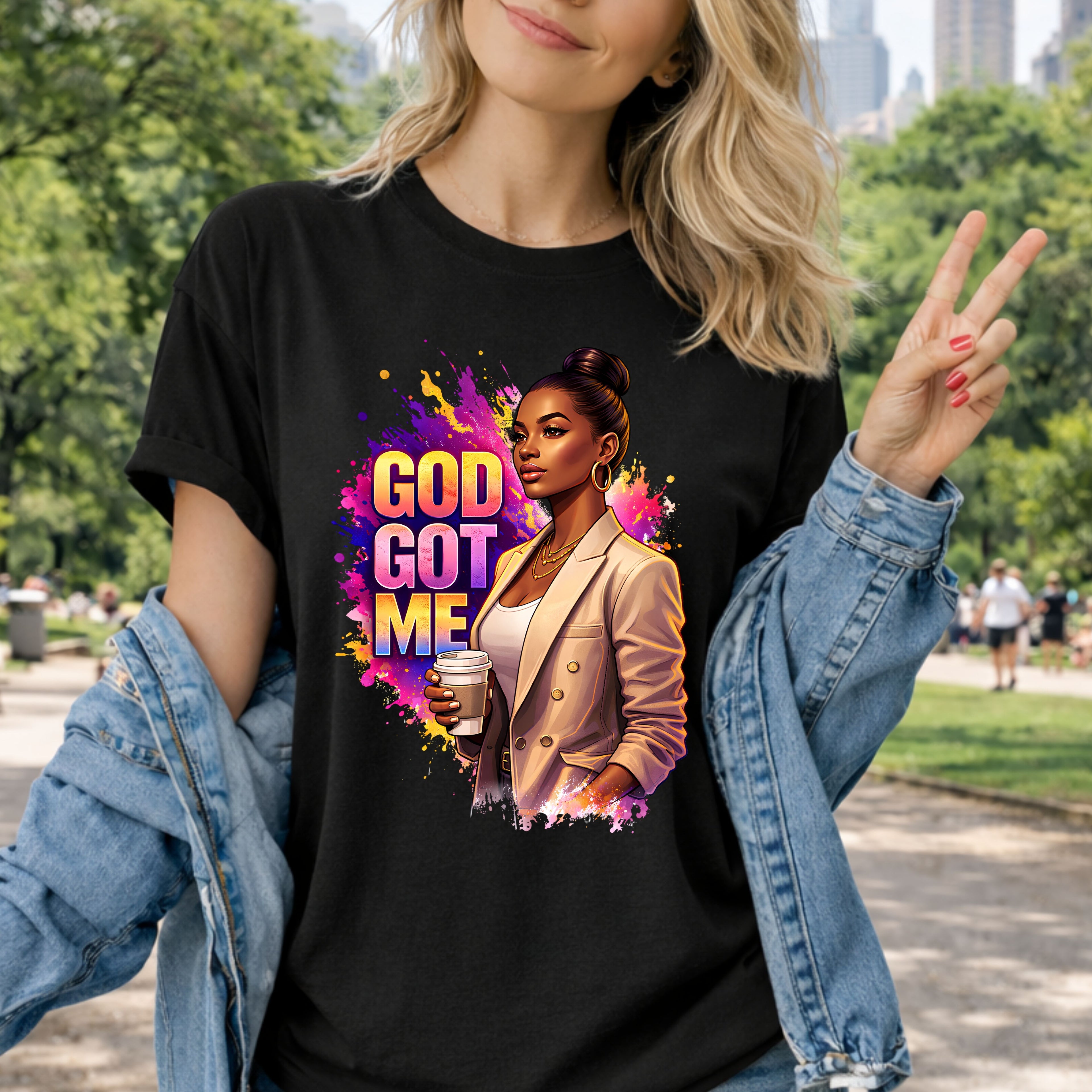 God Got Me T-Shirt — Inspirational Faith Tee with Stylish Woman Graphic