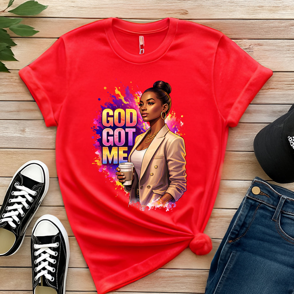 God Got Me T-Shirt — Inspirational Faith Tee with Stylish Woman Graphic