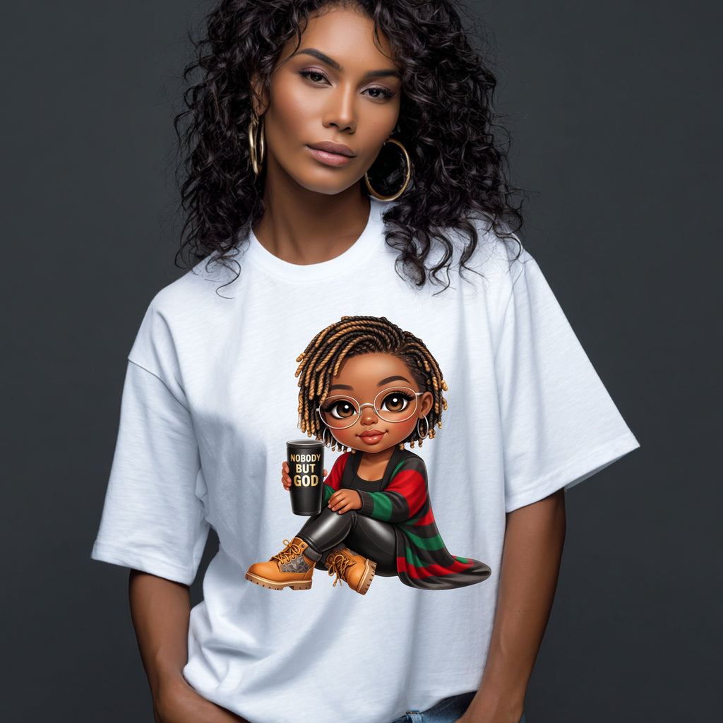 Faith Christian T-Shirt Nobody But God Afro Girl Graphic Tee Inspirational Streetwear