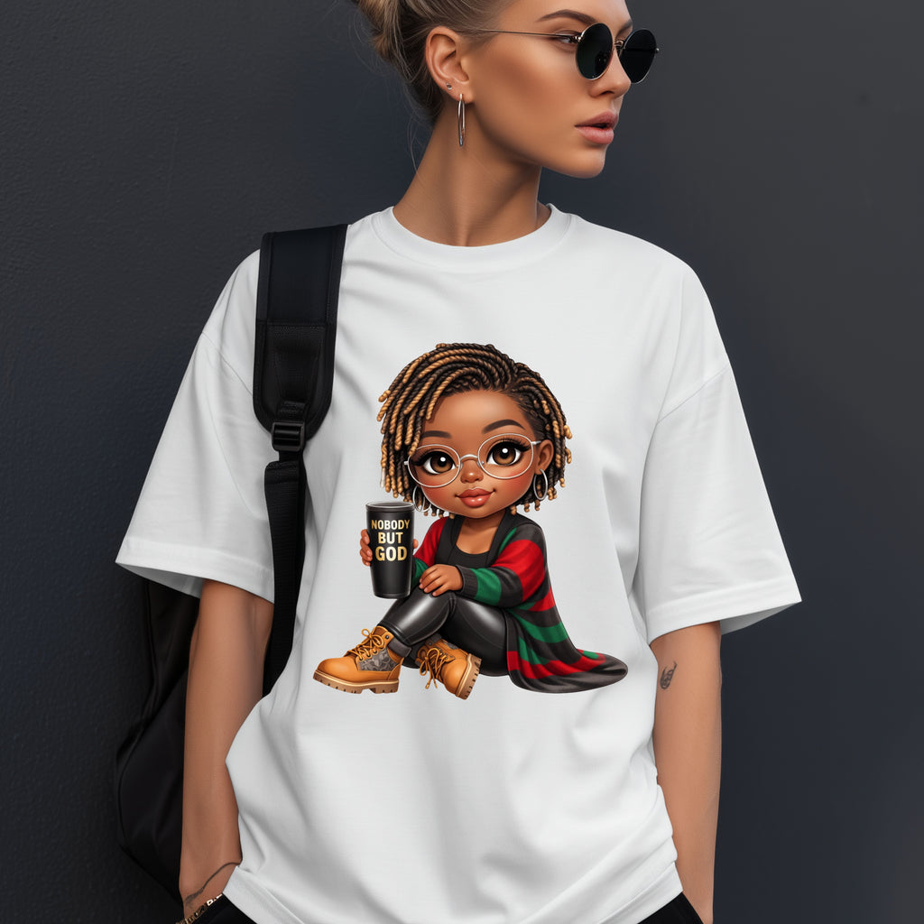 Faith Christian T-Shirt Nobody But God Afro Girl Graphic Tee Inspirational Streetwear