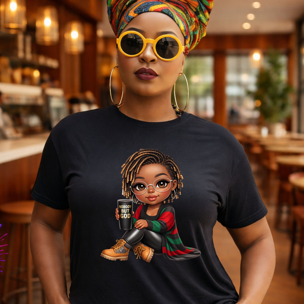Faith Christian T-Shirt Nobody But God Afro Girl Graphic Tee Inspirational Streetwear