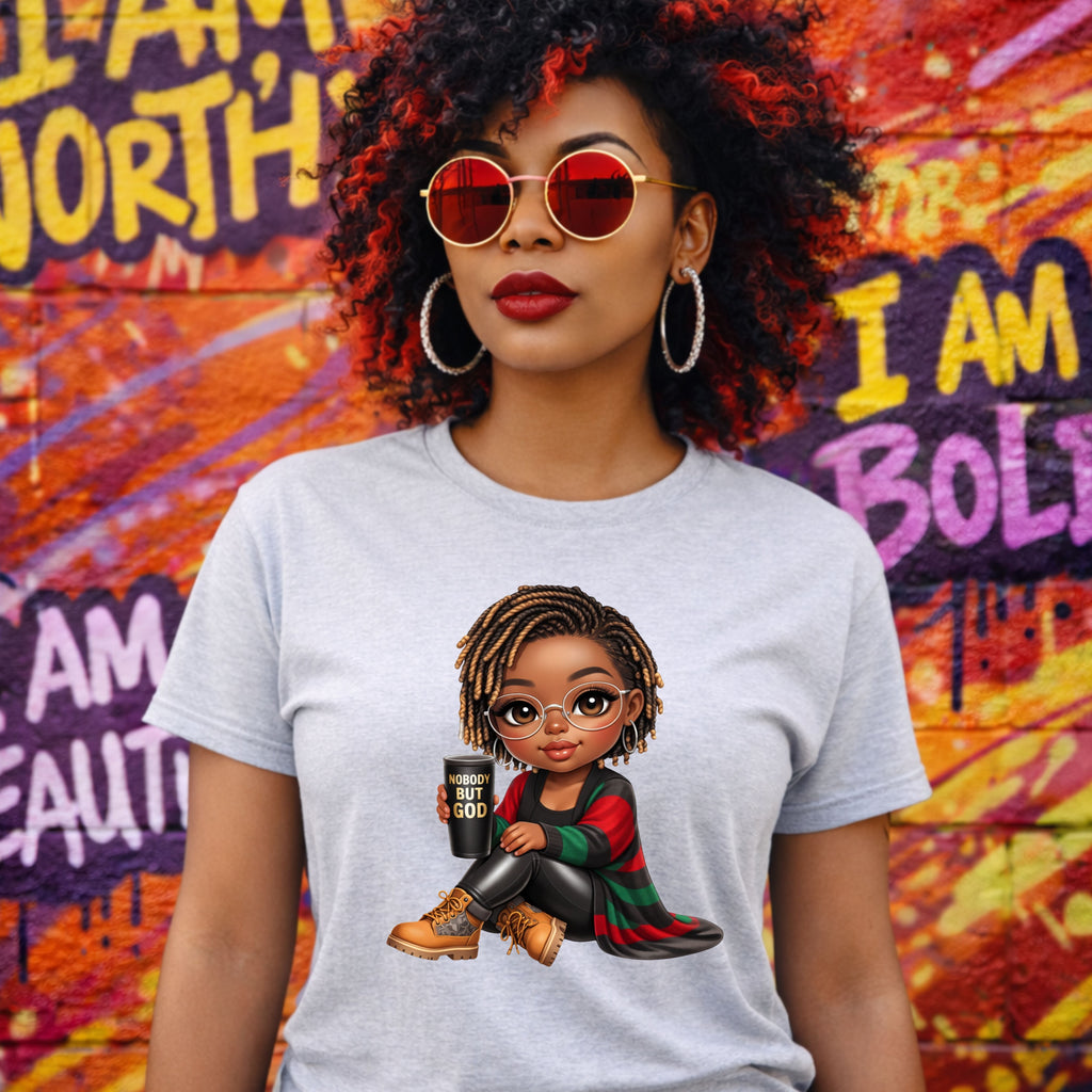 Faith Christian T-Shirt Nobody But God Afro Girl Graphic Tee Inspirational Streetwear